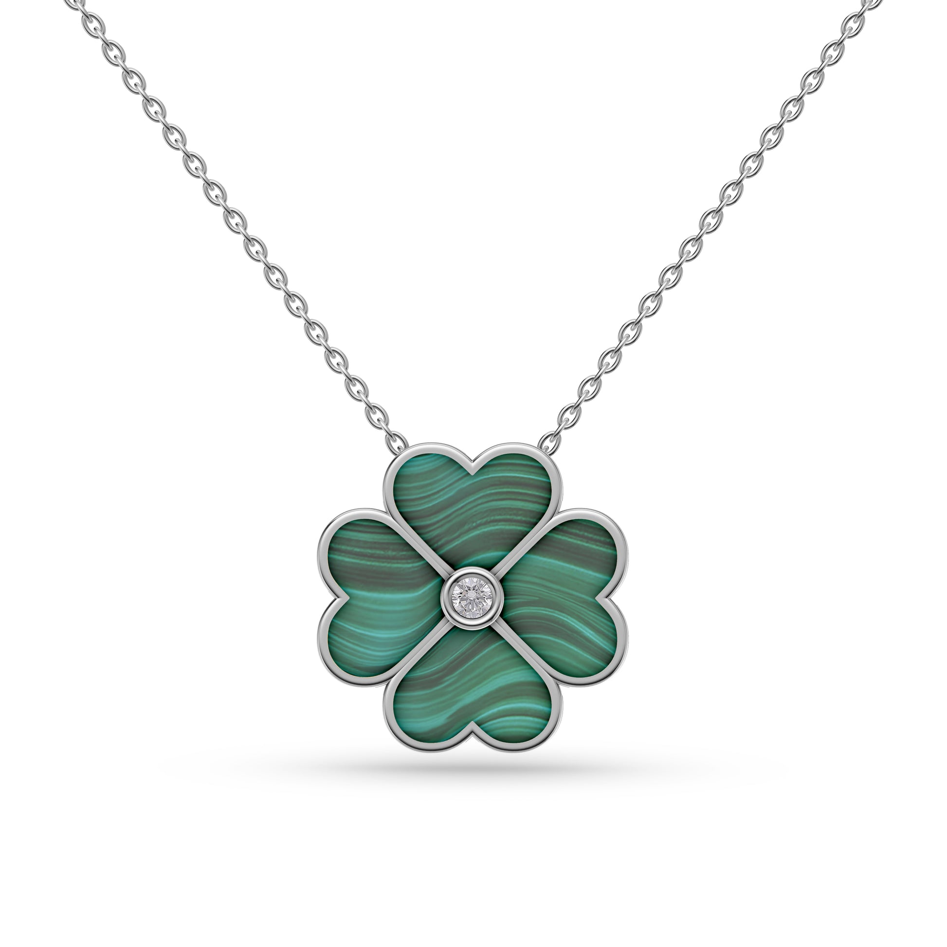 Malachite Blossom Diamond Necklace In 14K Gold