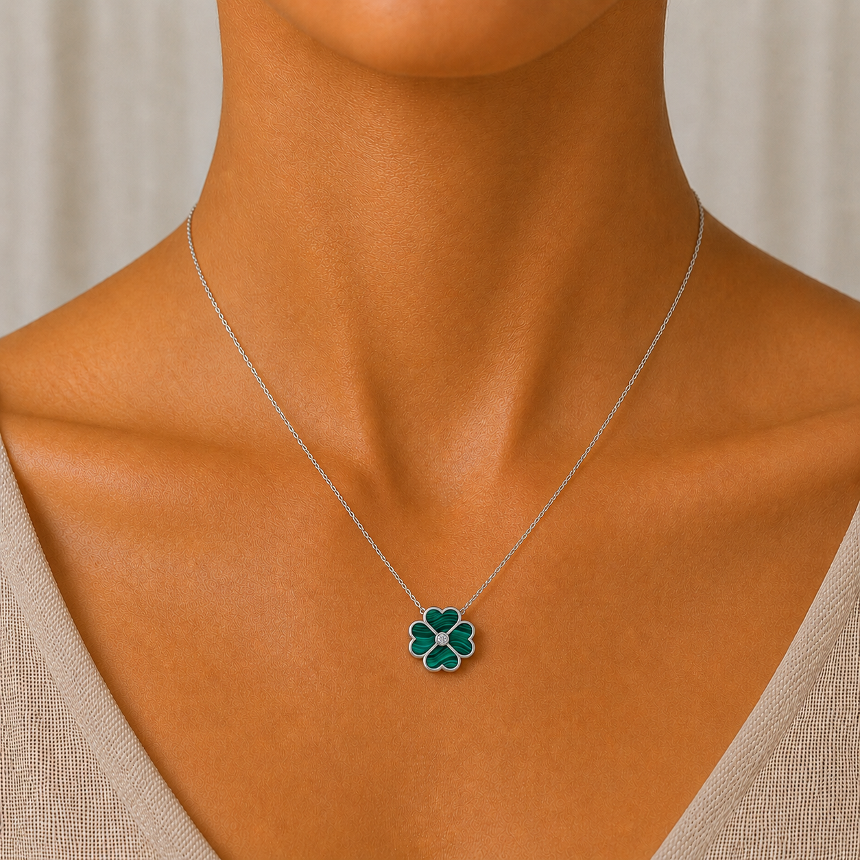 Malachite Blossom Diamond Necklace In 14K Gold