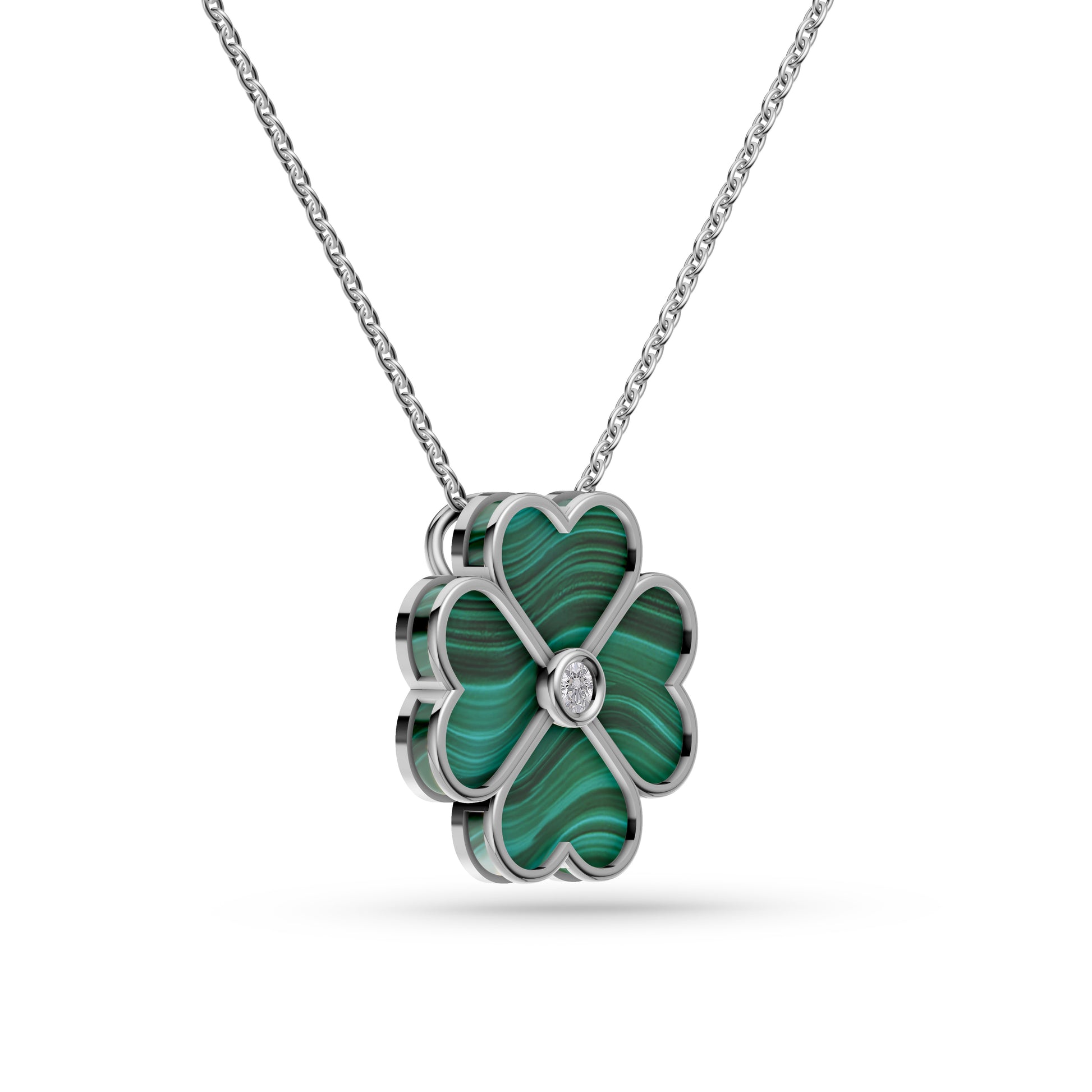 Malachite Blossom Diamond Necklace In 14K Gold
