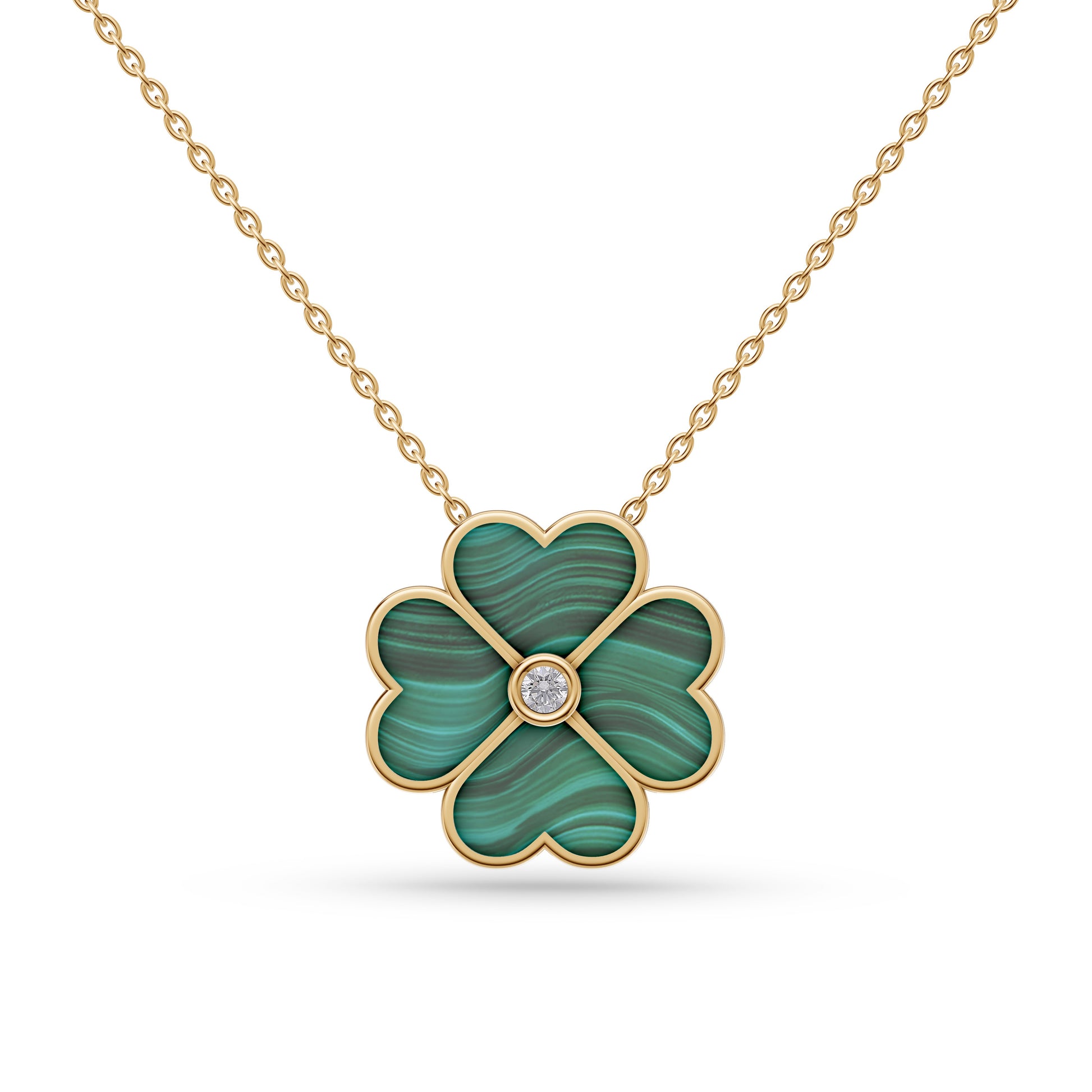 Malachite Blossom Diamond Necklace In 14K Gold
