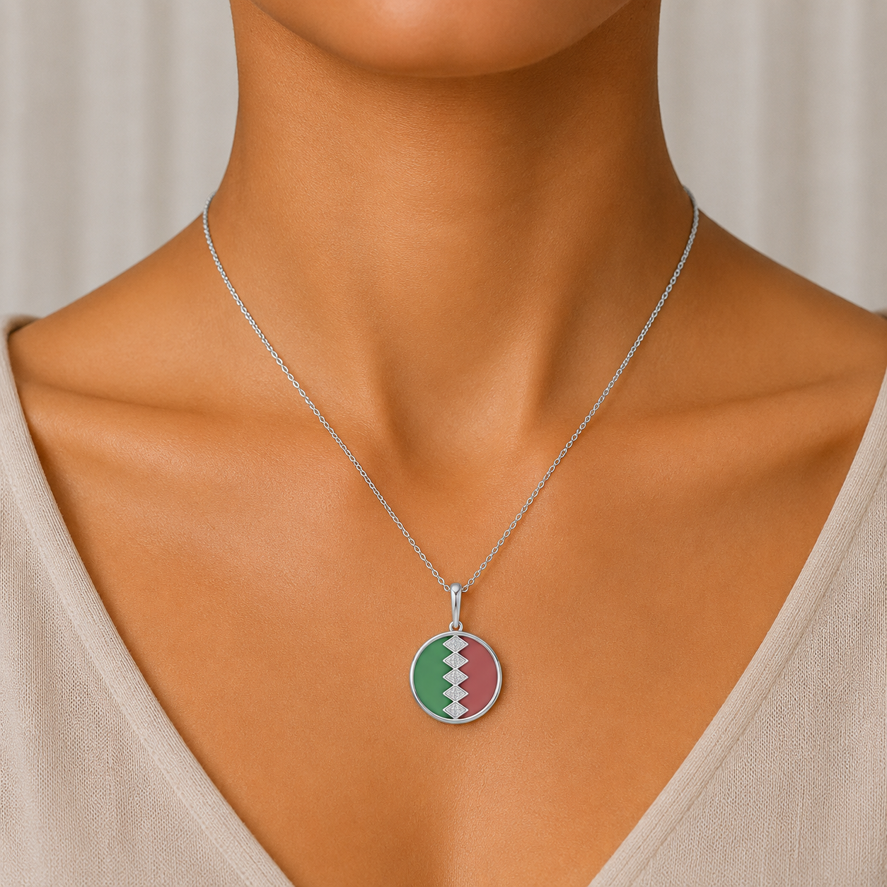 Malachite & Chalcedony Diamond Pendant in 14K Gold