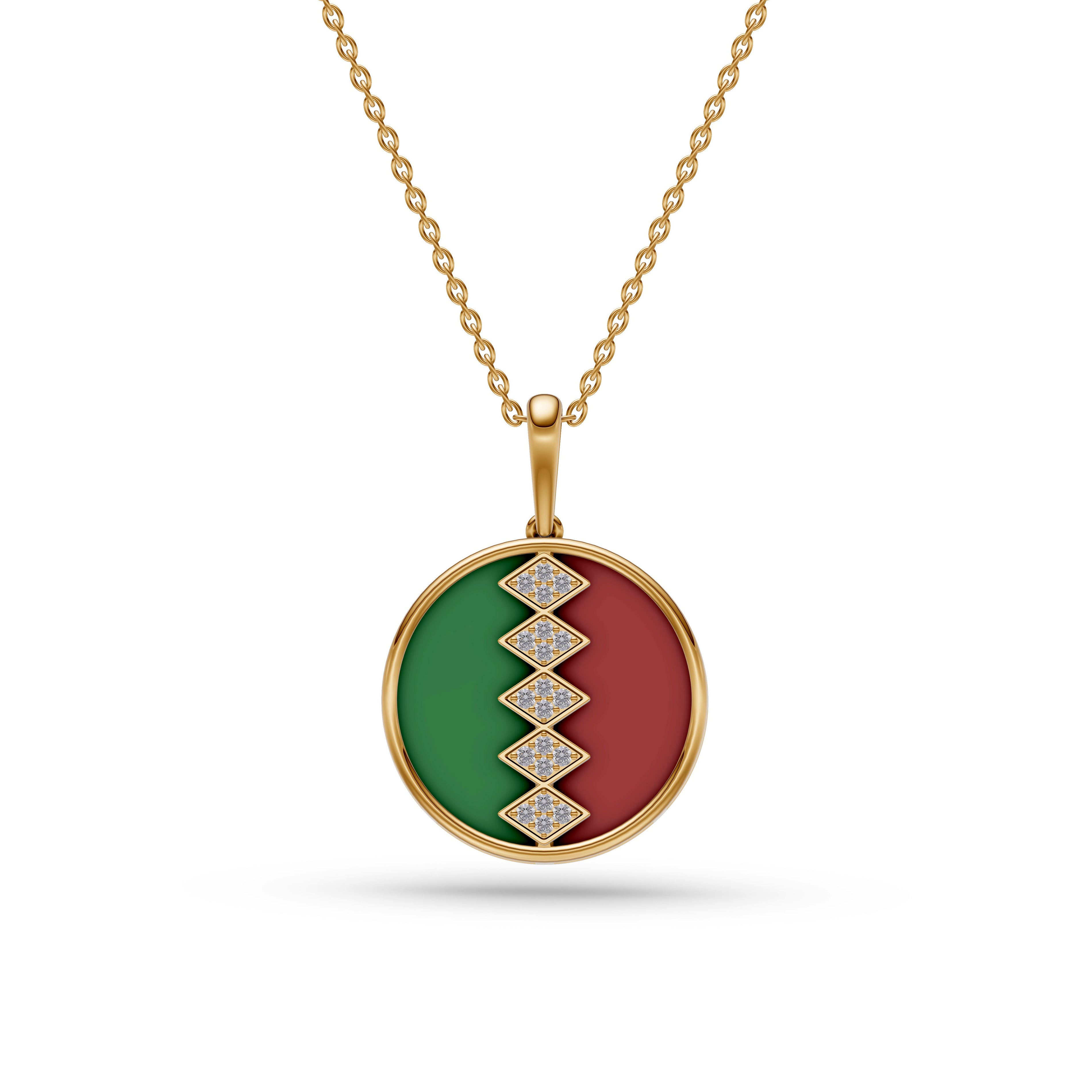 Malachite & Chalcedony Diamond Pendant in 14K Gold