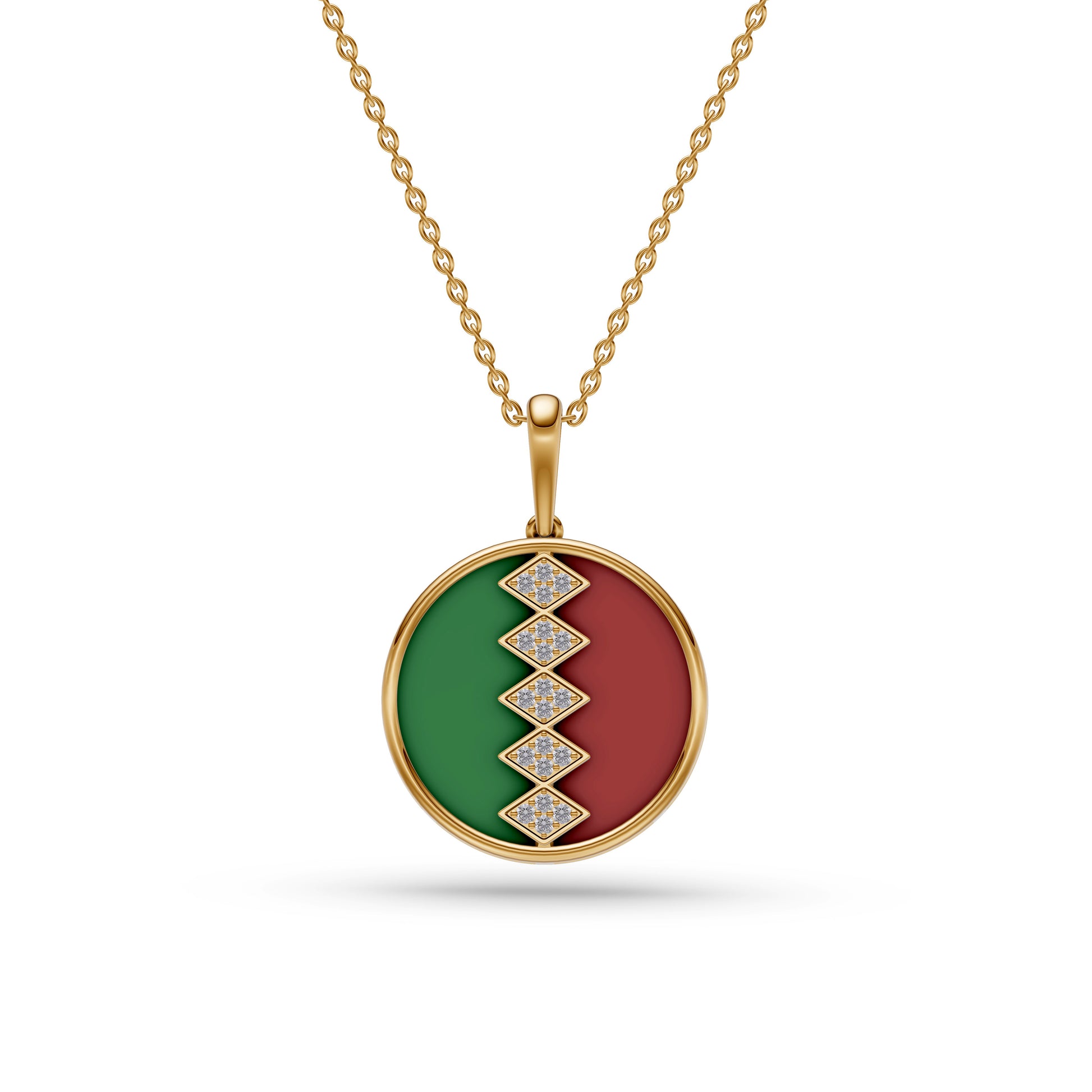 Malachite & Chalcedony Diamond Pendant in 14K Gold