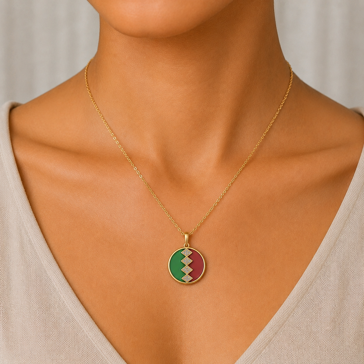 Malachite & Chalcedony Diamond Pendant in 14K Gold