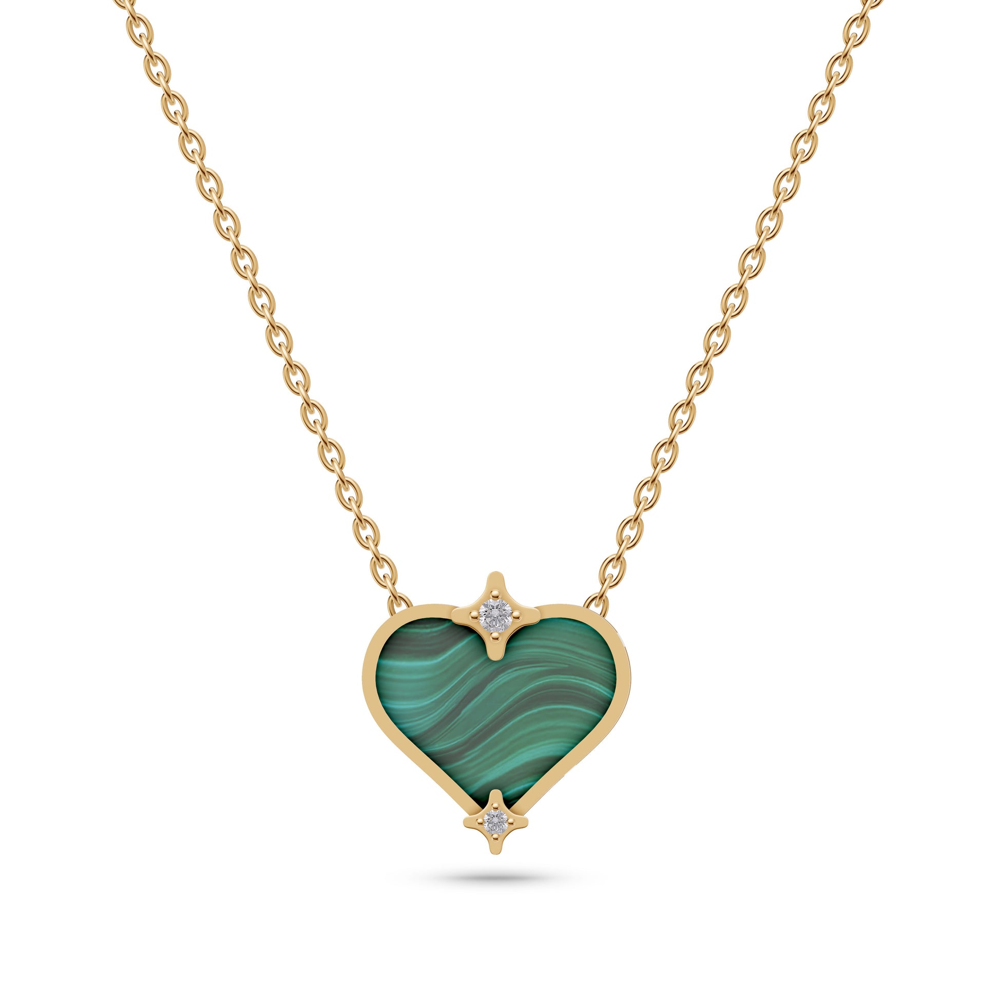 Malachite Heart Charm Necklace In 14K Gold