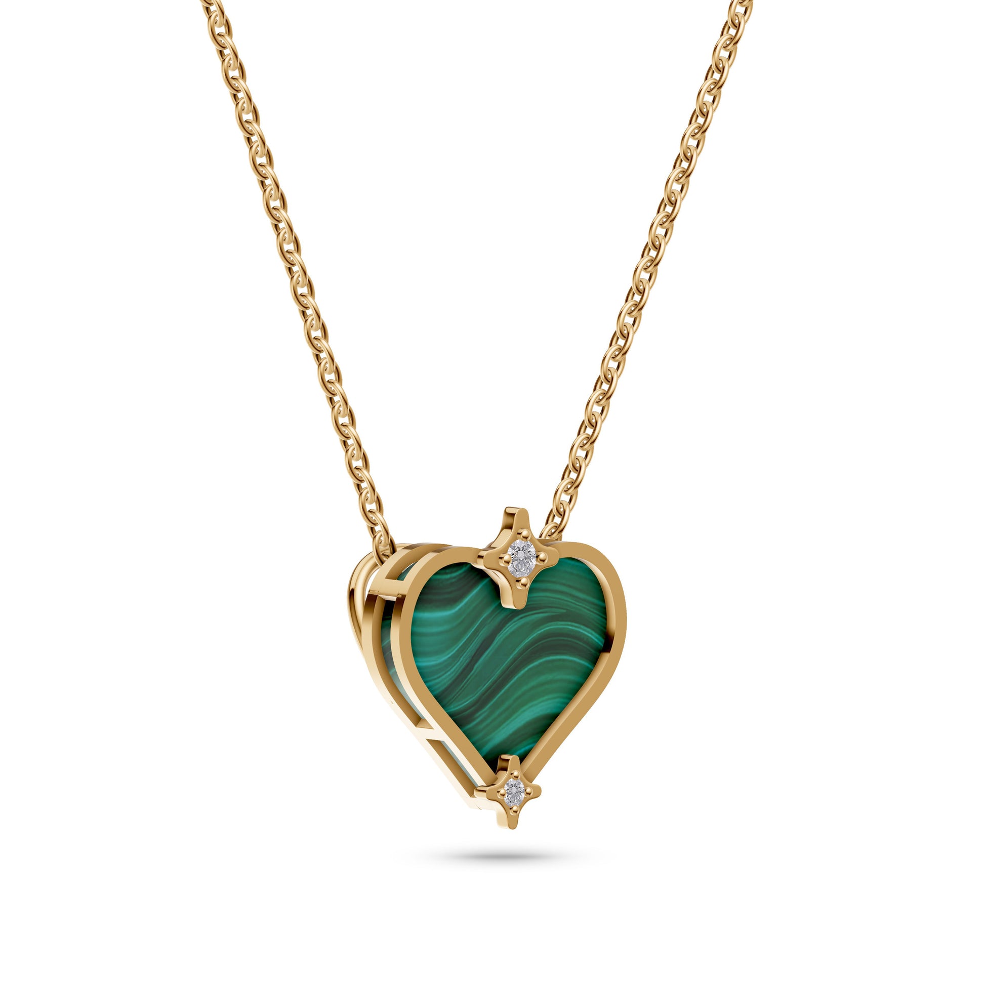 Malachite Heart Charm Necklace In 14K Gold