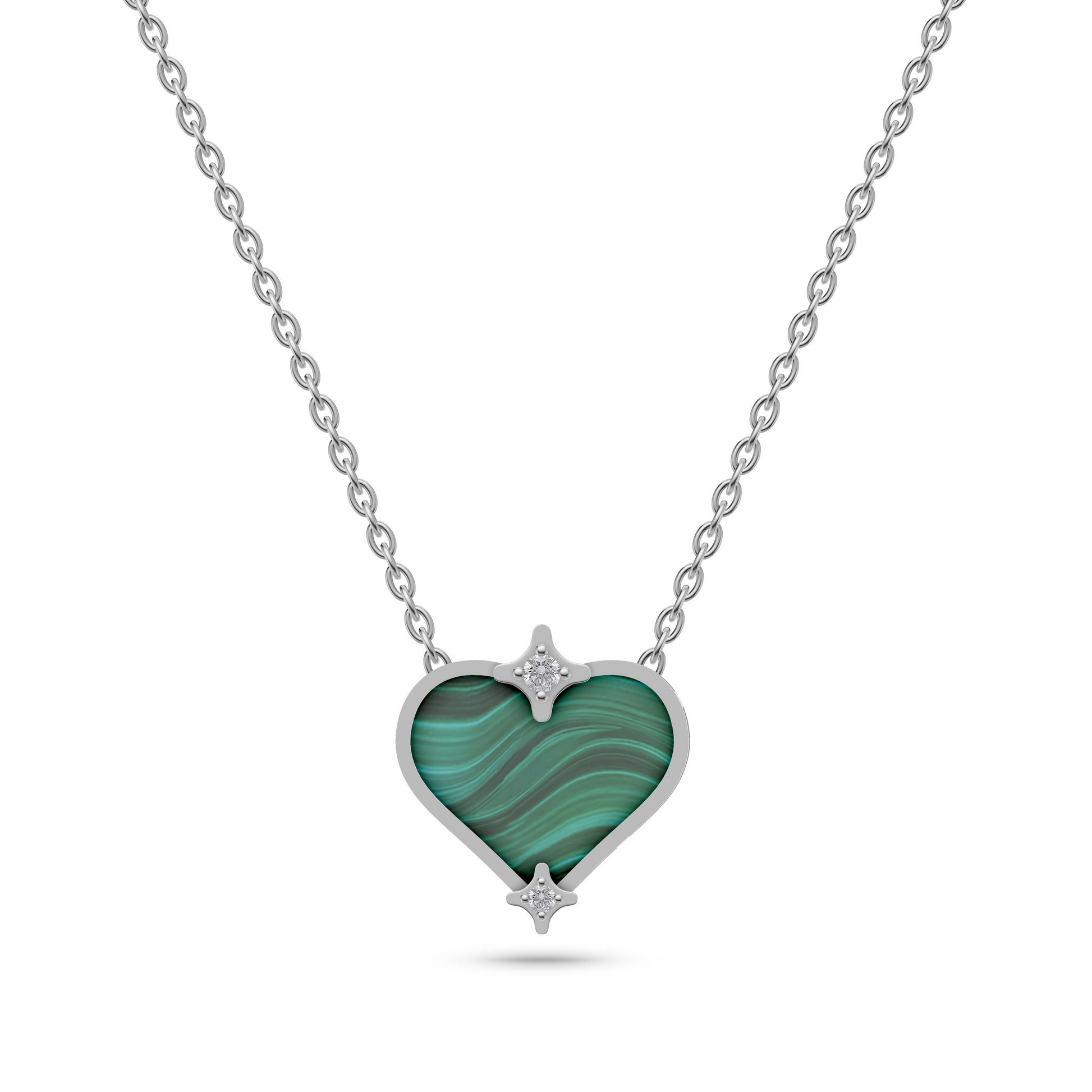 Malachite Heart Charm Necklace In 14K Gold