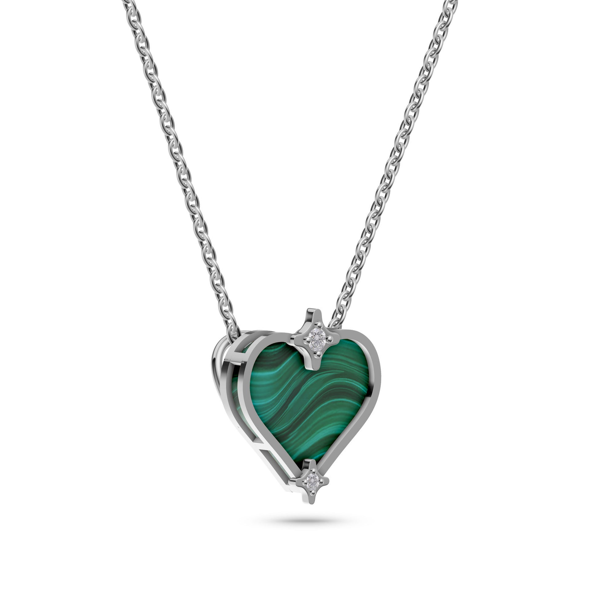 Malachite Heart Charm Necklace In 14K Gold