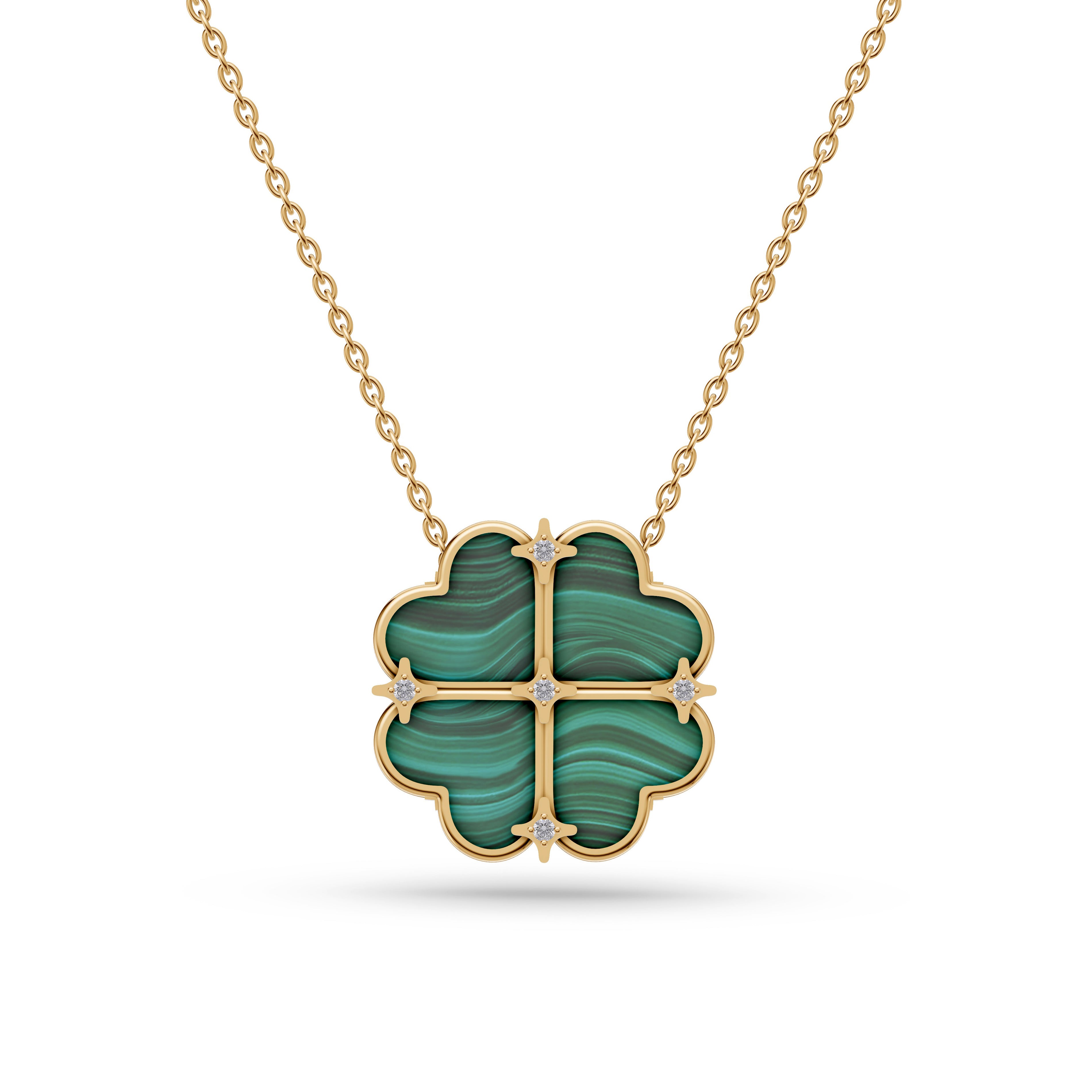 Malachite Shield Diamond Pendant Necklace In 14K Gold