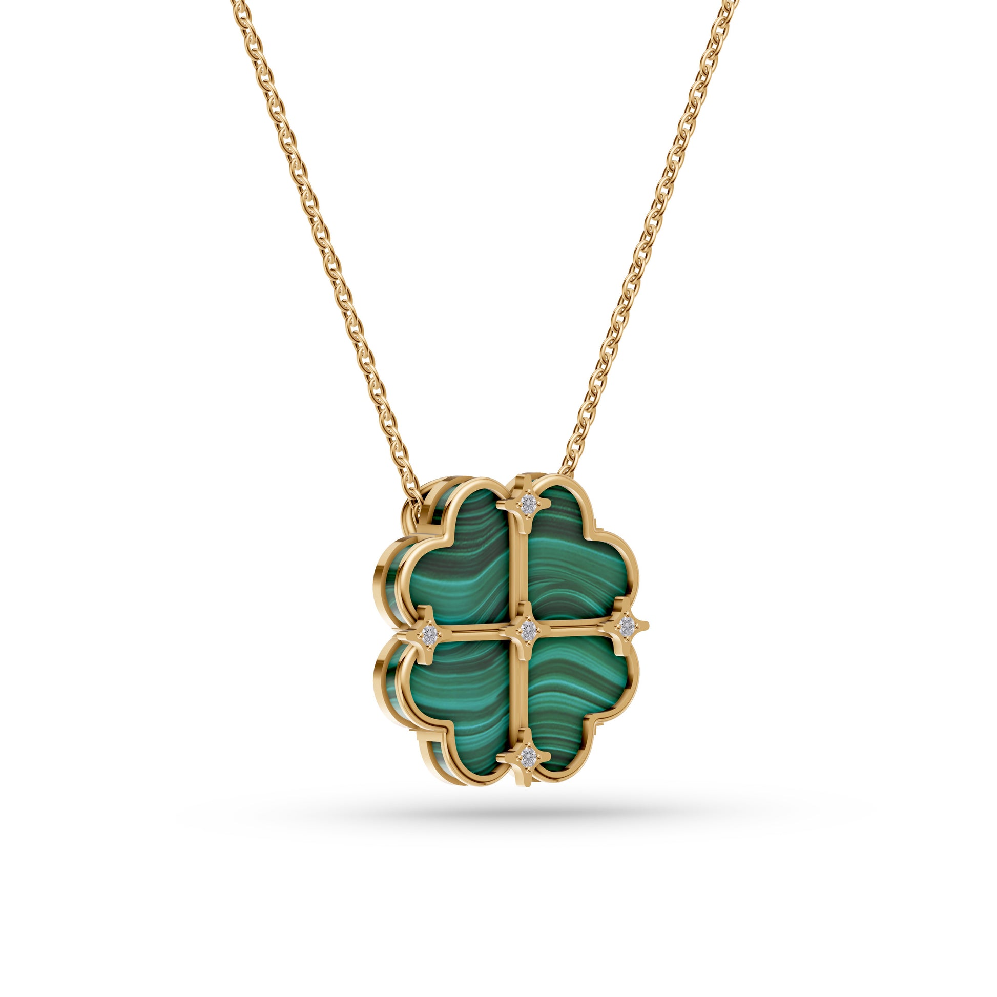 Malachite Shield Diamond Pendant Necklace In 14K Gold