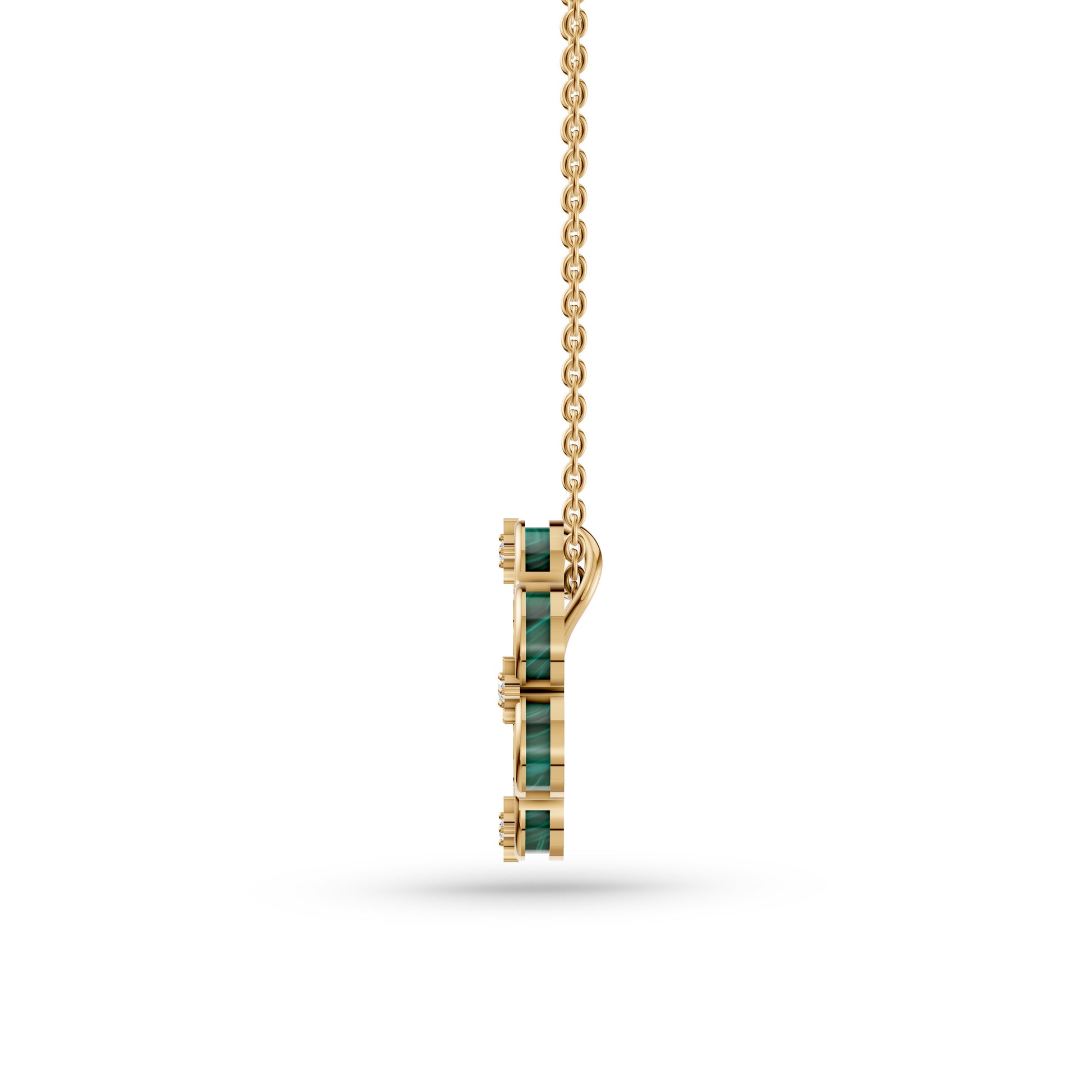 Malachite Shield Diamond Pendant Necklace In 14K Gold