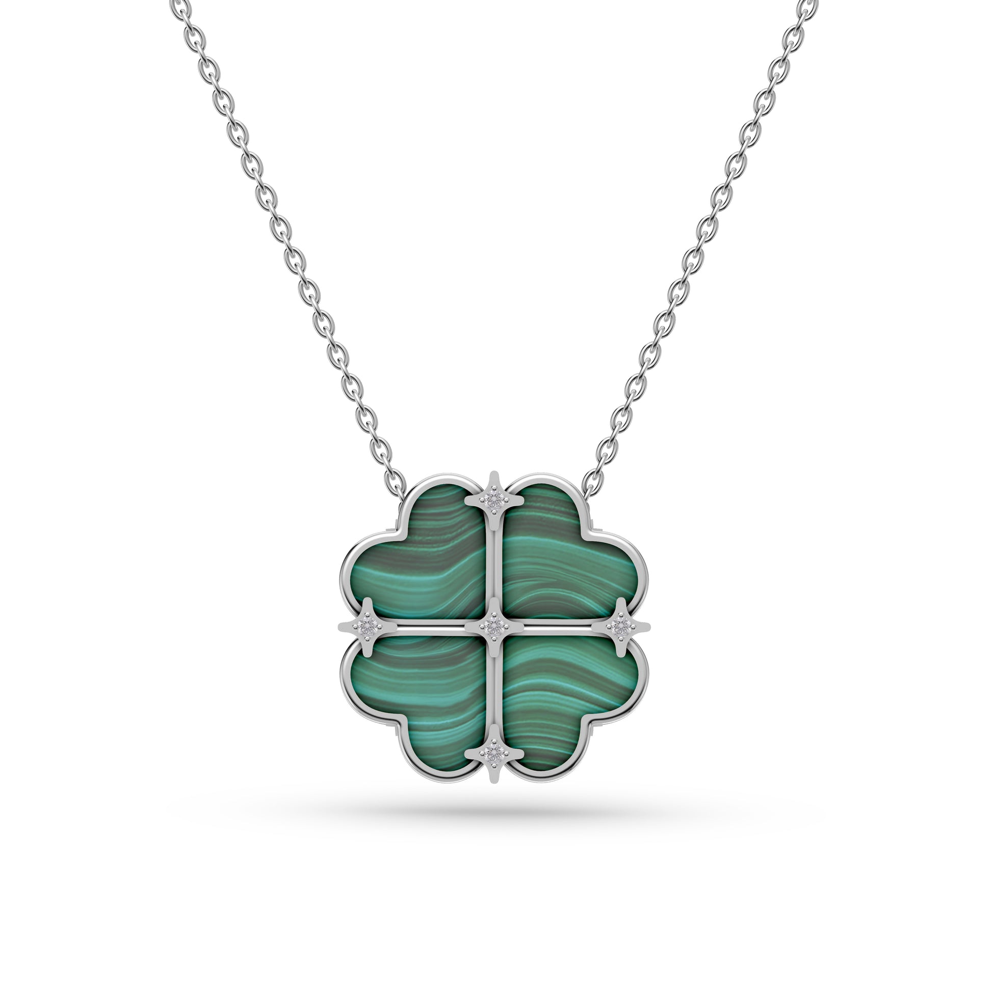 Malachite Shield Diamond Pendant Necklace In 14K Gold