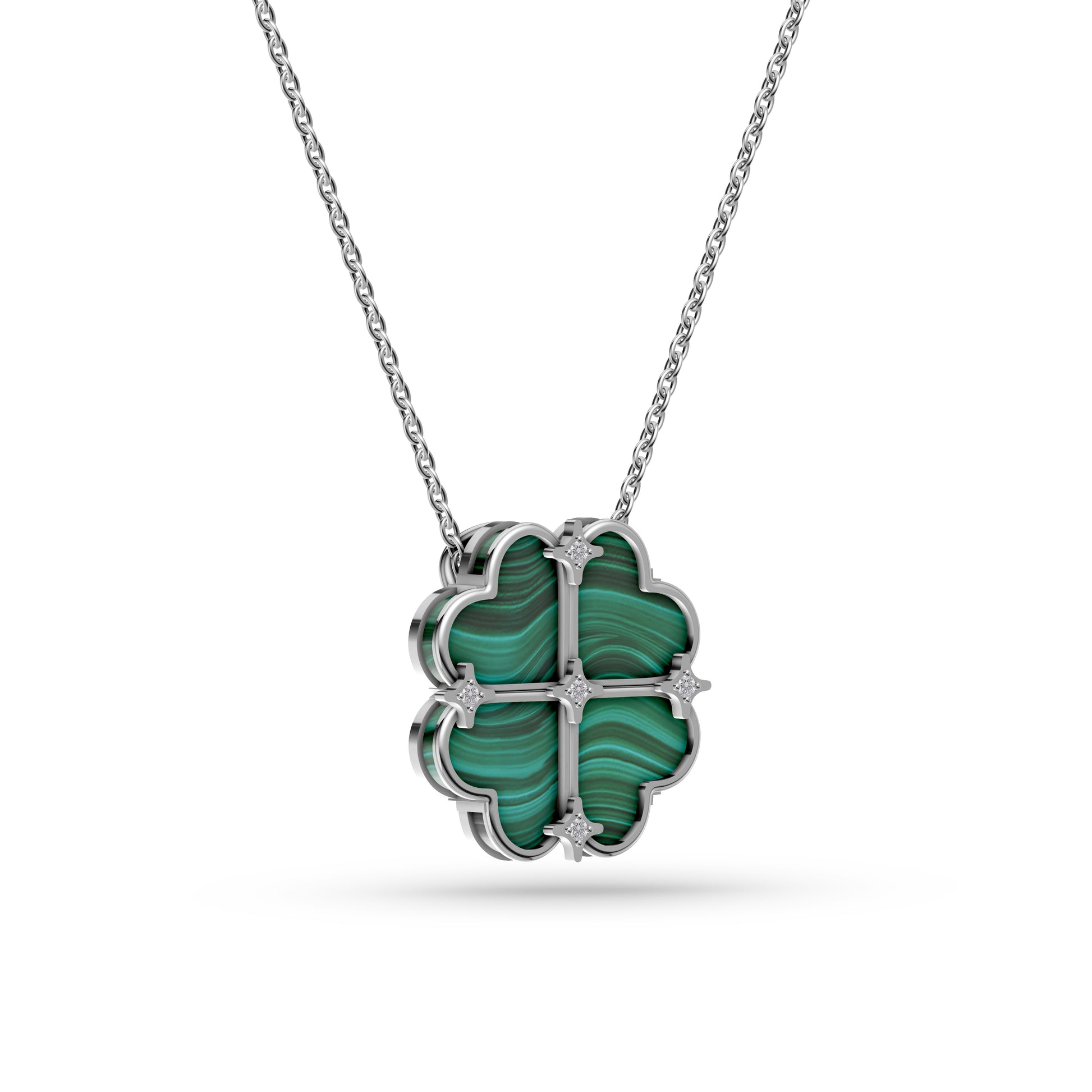 Malachite Shield Diamond Pendant Necklace In 14K Gold