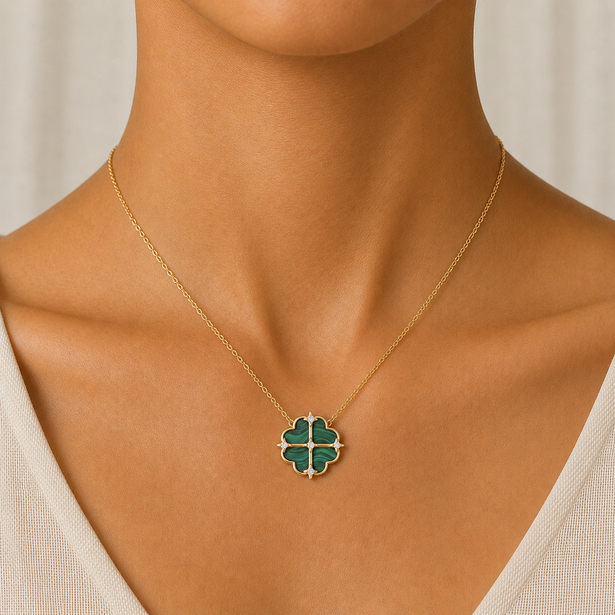 Malachite Shield Diamond Pendant Necklace In 14K Gold