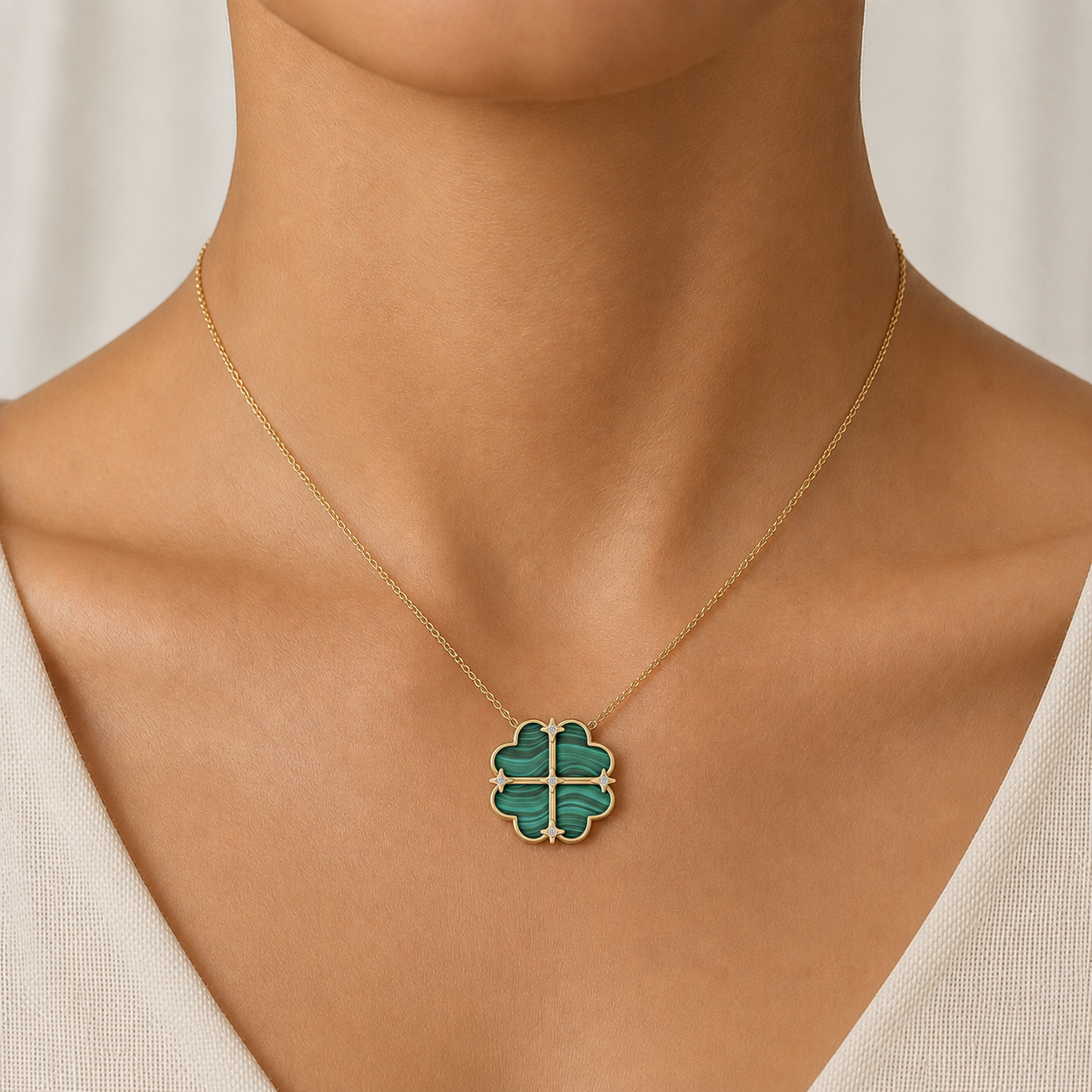 Malachite Shield Diamond Pendant Necklace In 14K Gold