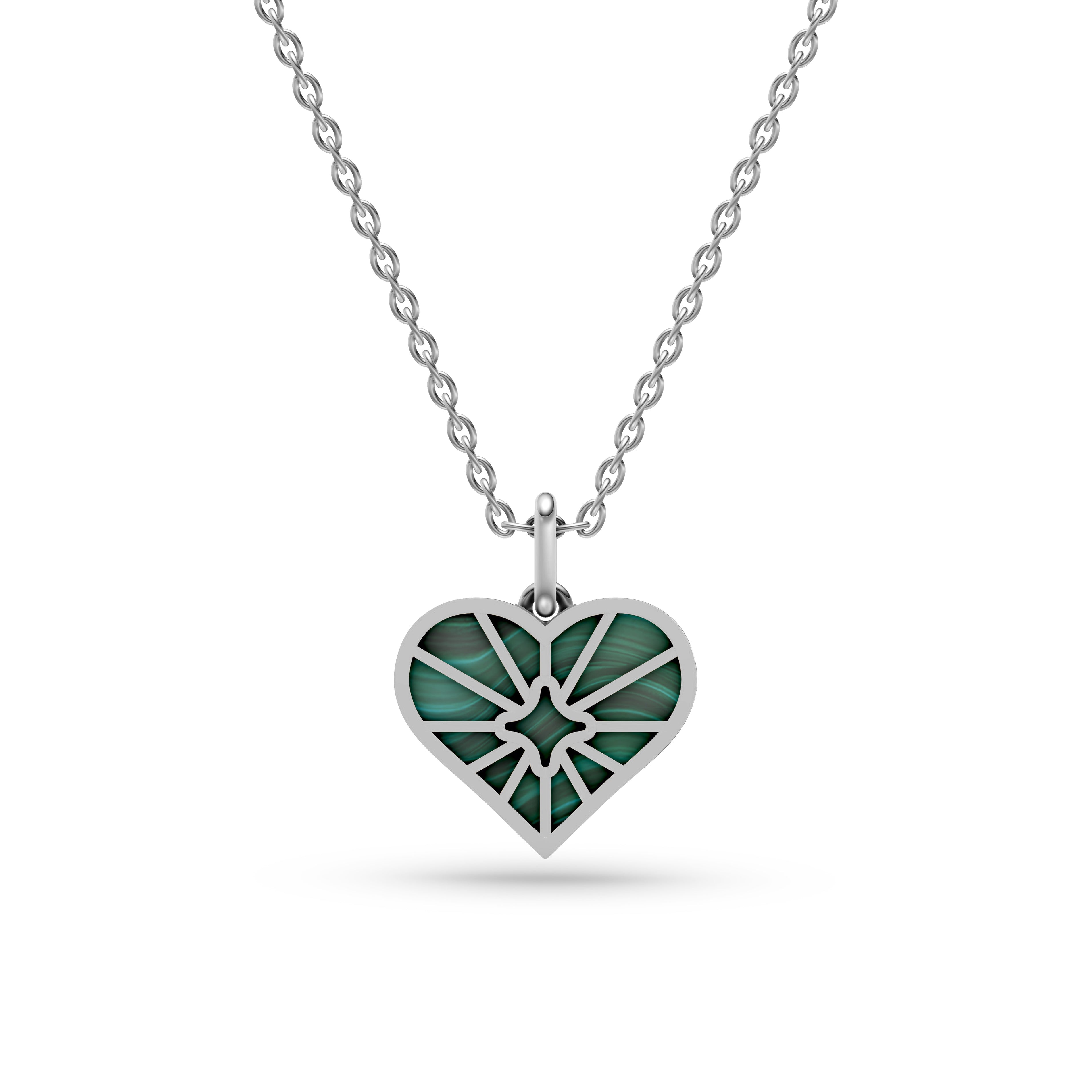 Malachite Sunburst Heart Necklace In 14K Gold