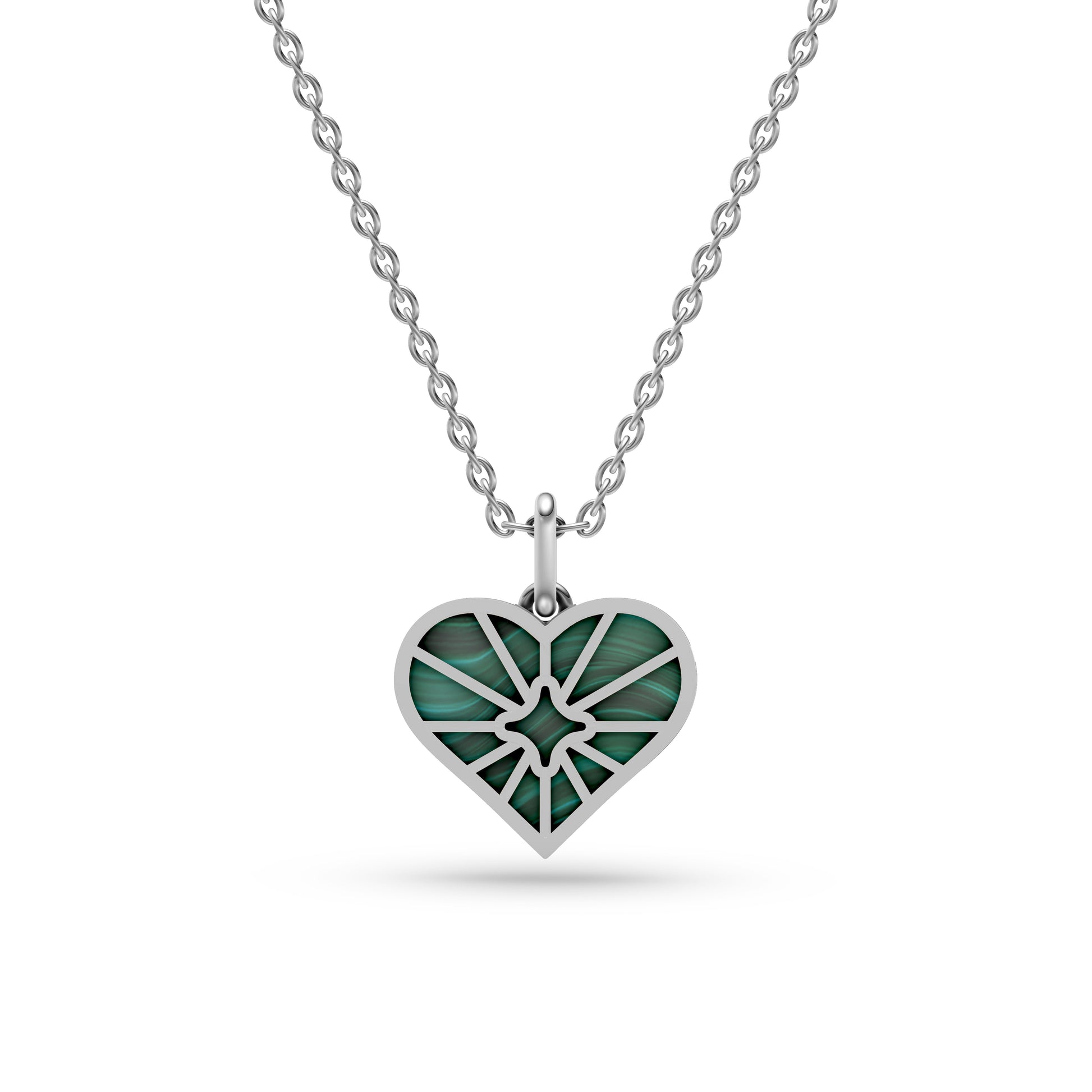 Malachite Sunburst Heart Necklace In 14K Gold