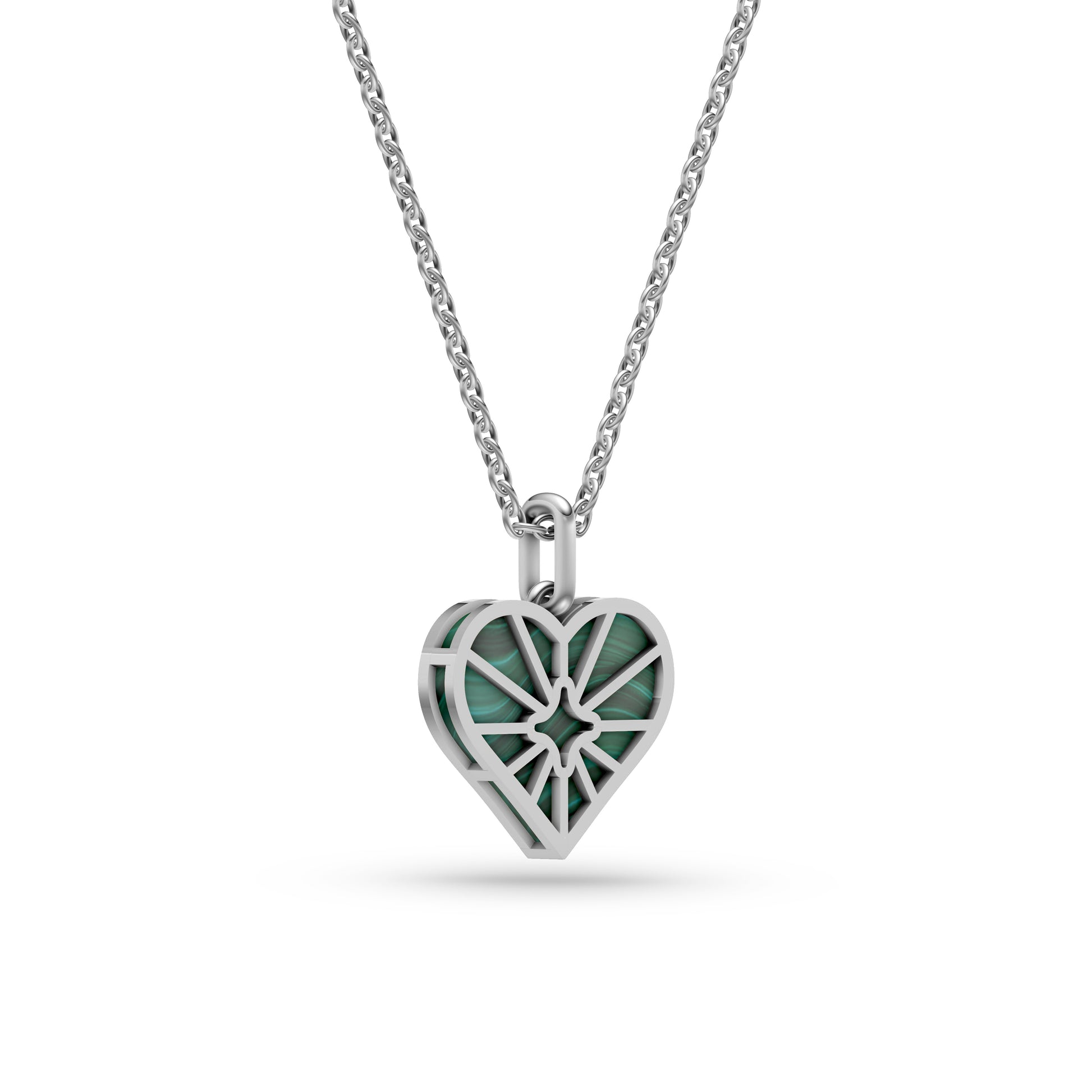 Malachite Sunburst Heart Necklace In 14K Gold