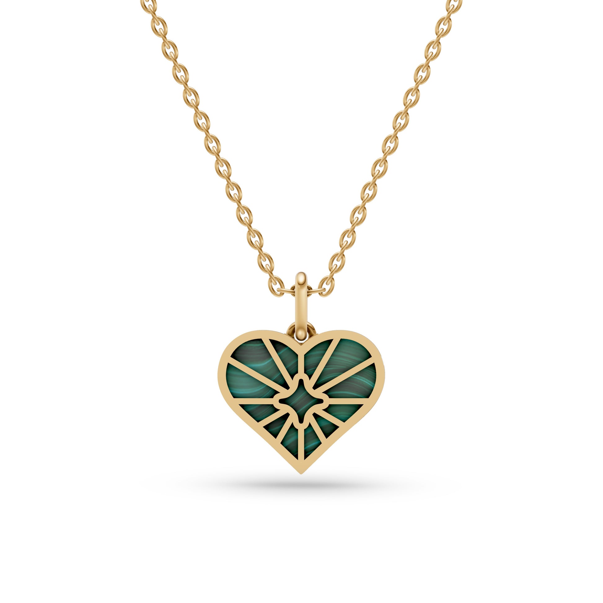 Malachite Sunburst Heart Necklace In 14K Gold