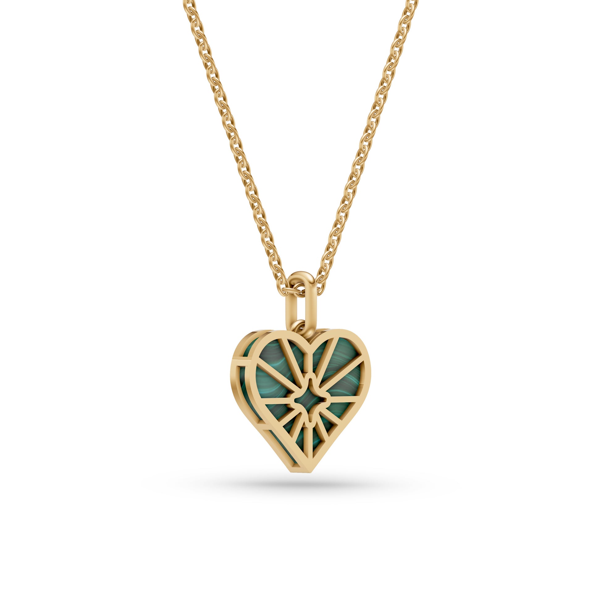 Malachite Sunburst Heart Necklace In 14K Gold
