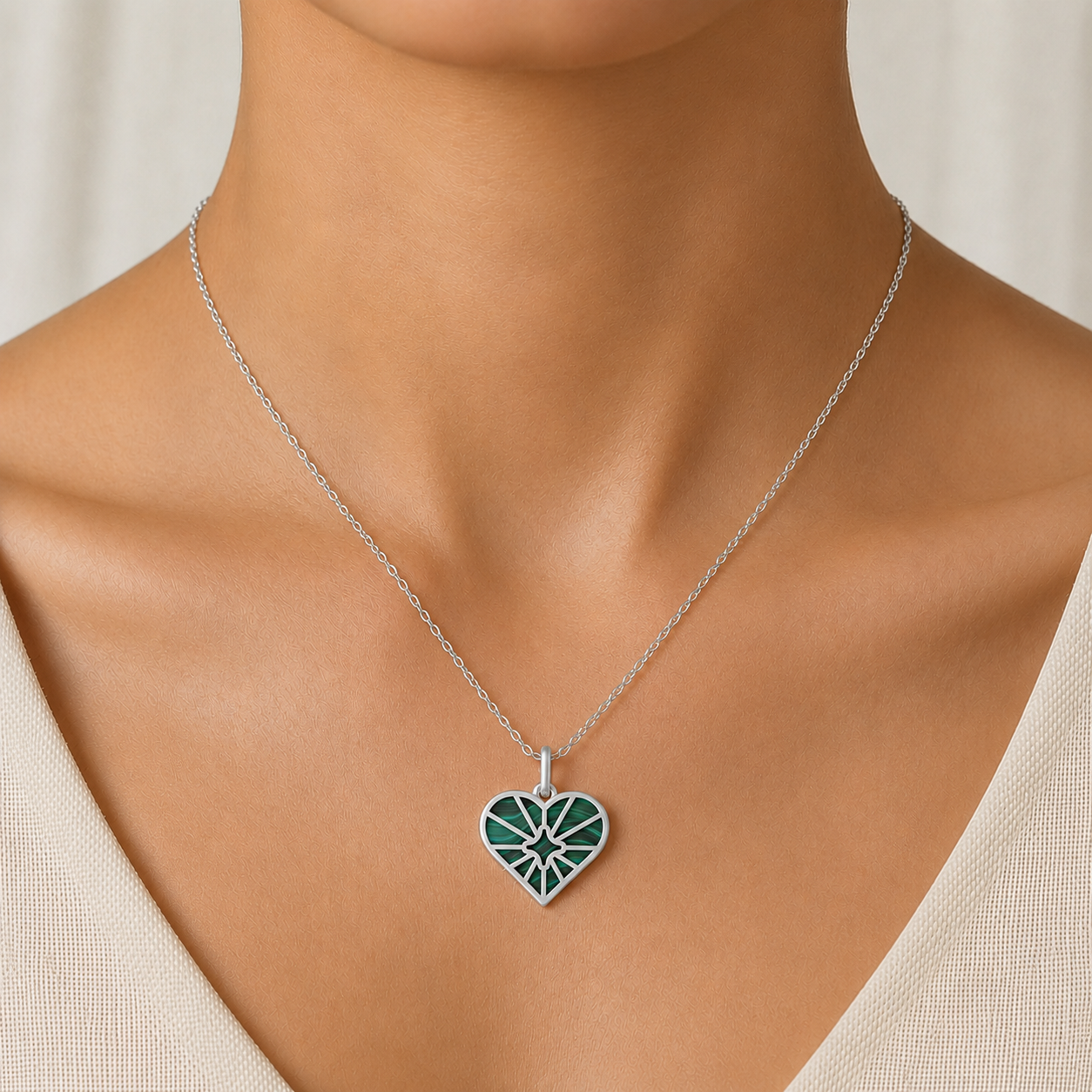 Malachite Sunburst Heart Necklace In 14K Gold