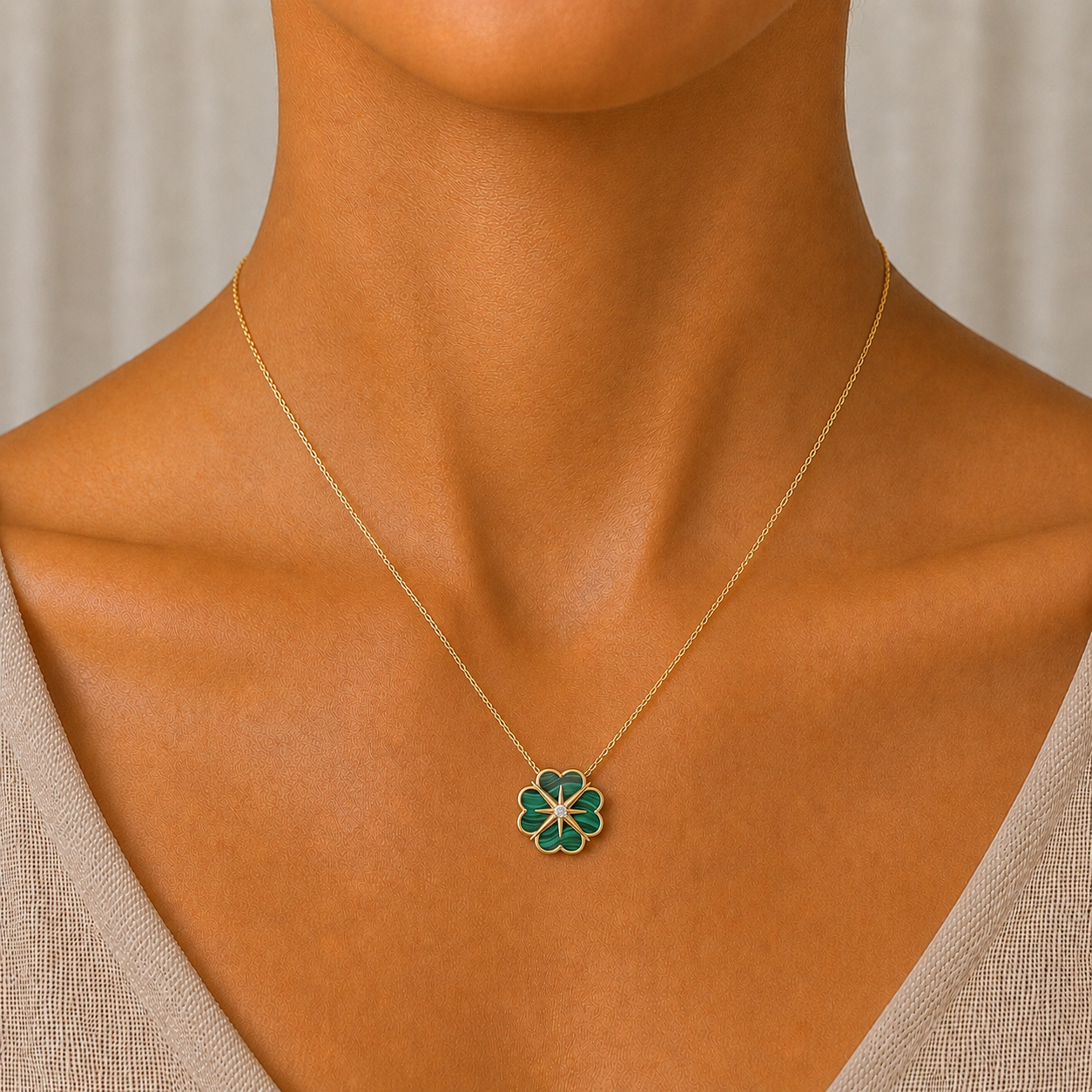 Malachite Victor Diamond Pendant in 14K Gold