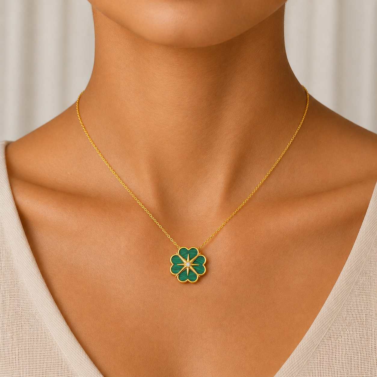 Malachite Victor Diamond Pendant in 14K Gold