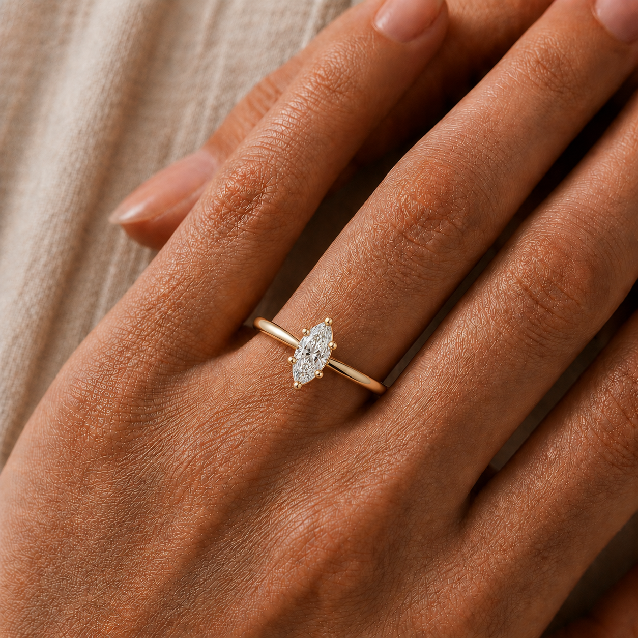 Marquise-Shaped Diamond Ring in 14K Gold