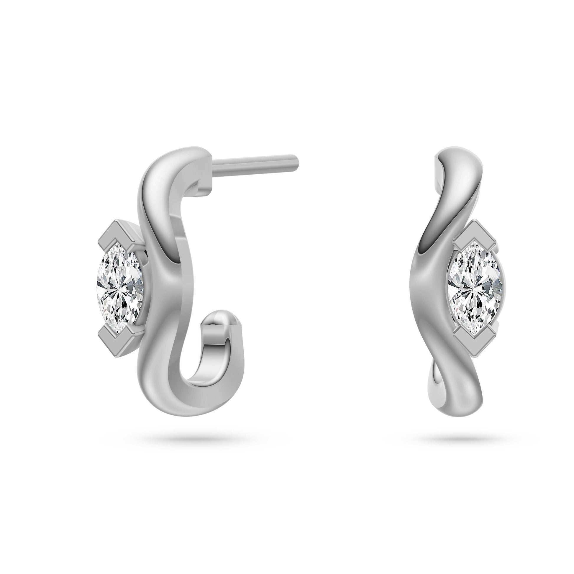 Marquise Diamond Curved Earrings in 14K Gold