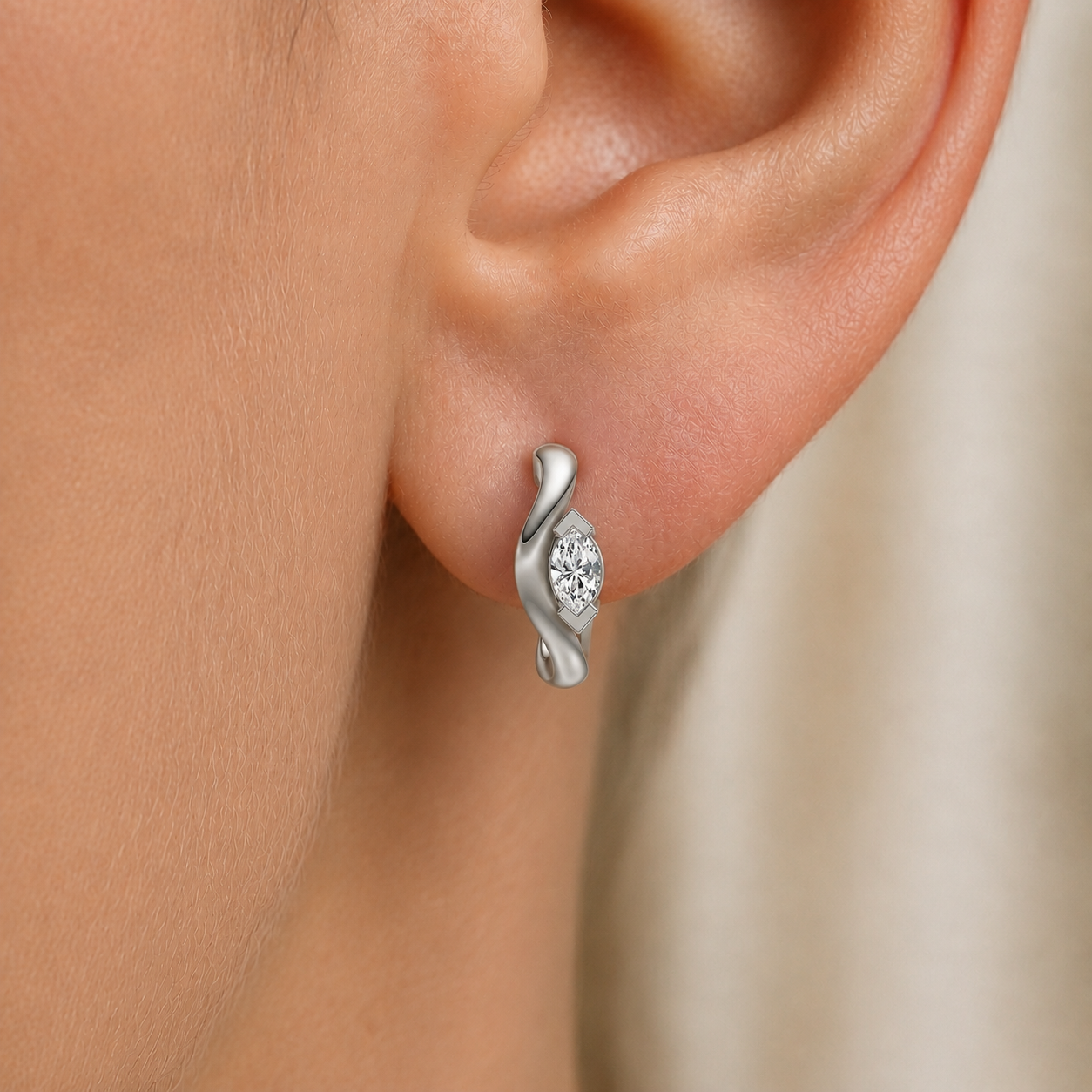 Marquise Diamond Curved Earrings in 14K Gold