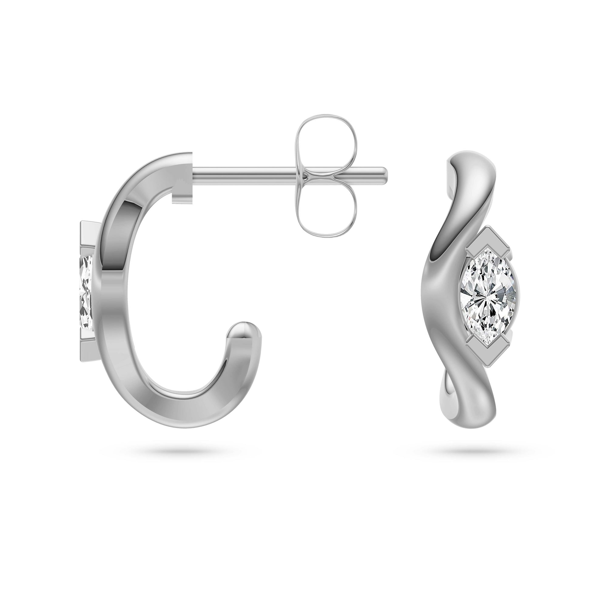 Marquise Diamond Curved Earrings in 14K Gold