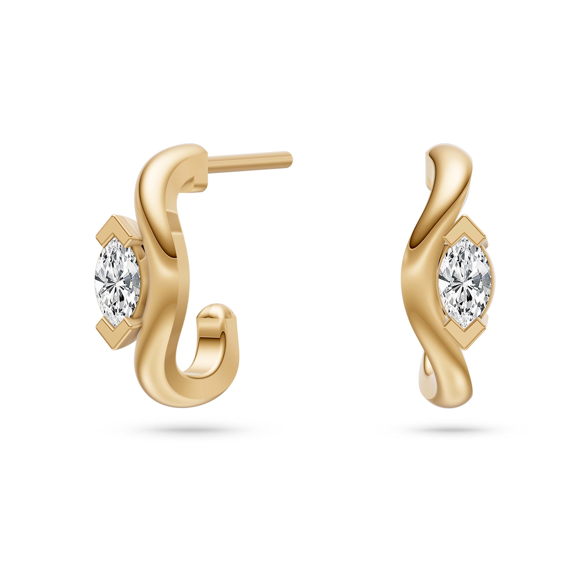 Marquise Diamond Curved Earrings in 14K Gold