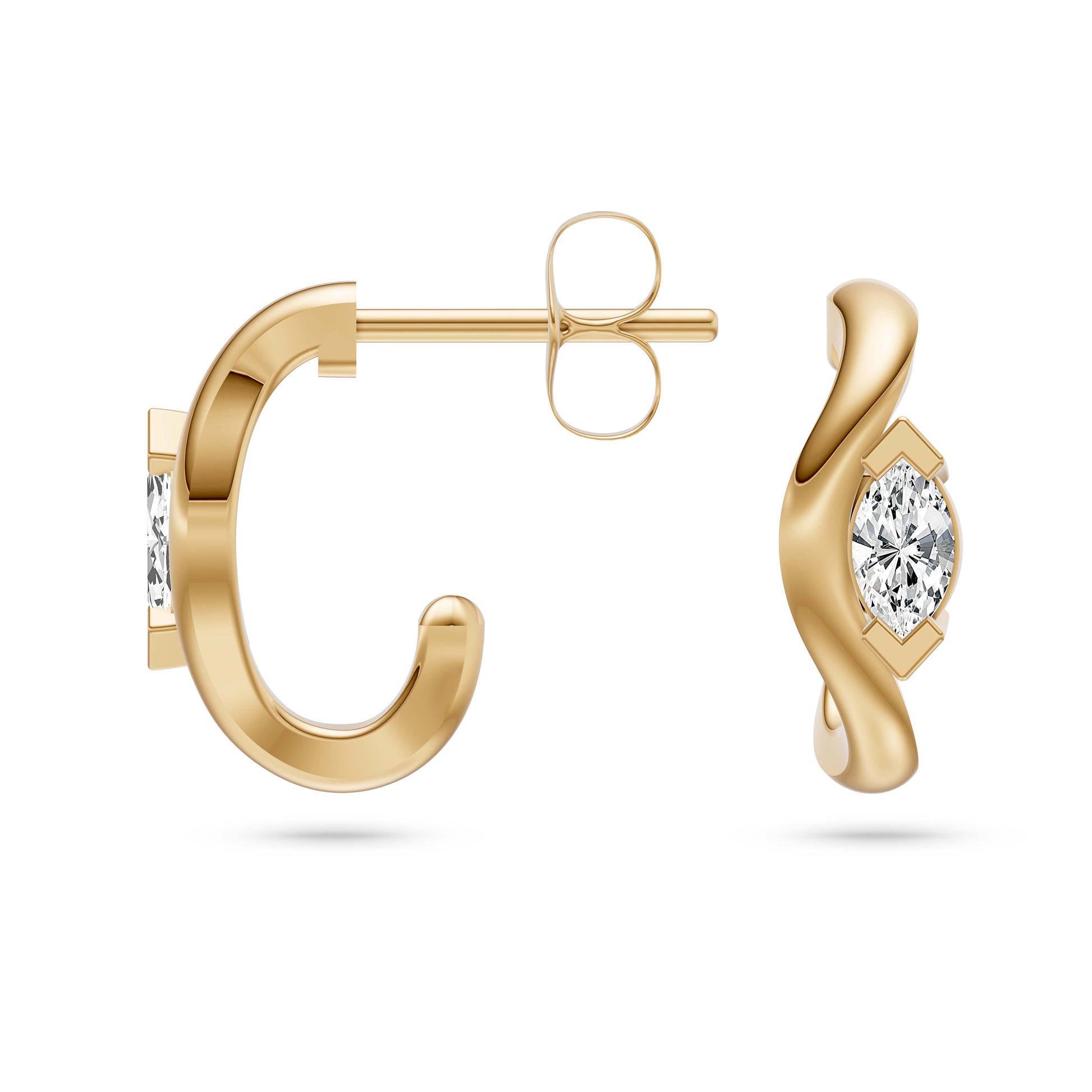 Marquise Diamond Curved Earrings in 14K Gold