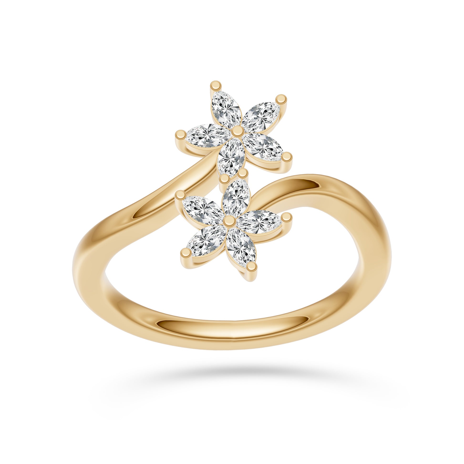Marquise Diamond Double Flower Ring In 14K Gold
