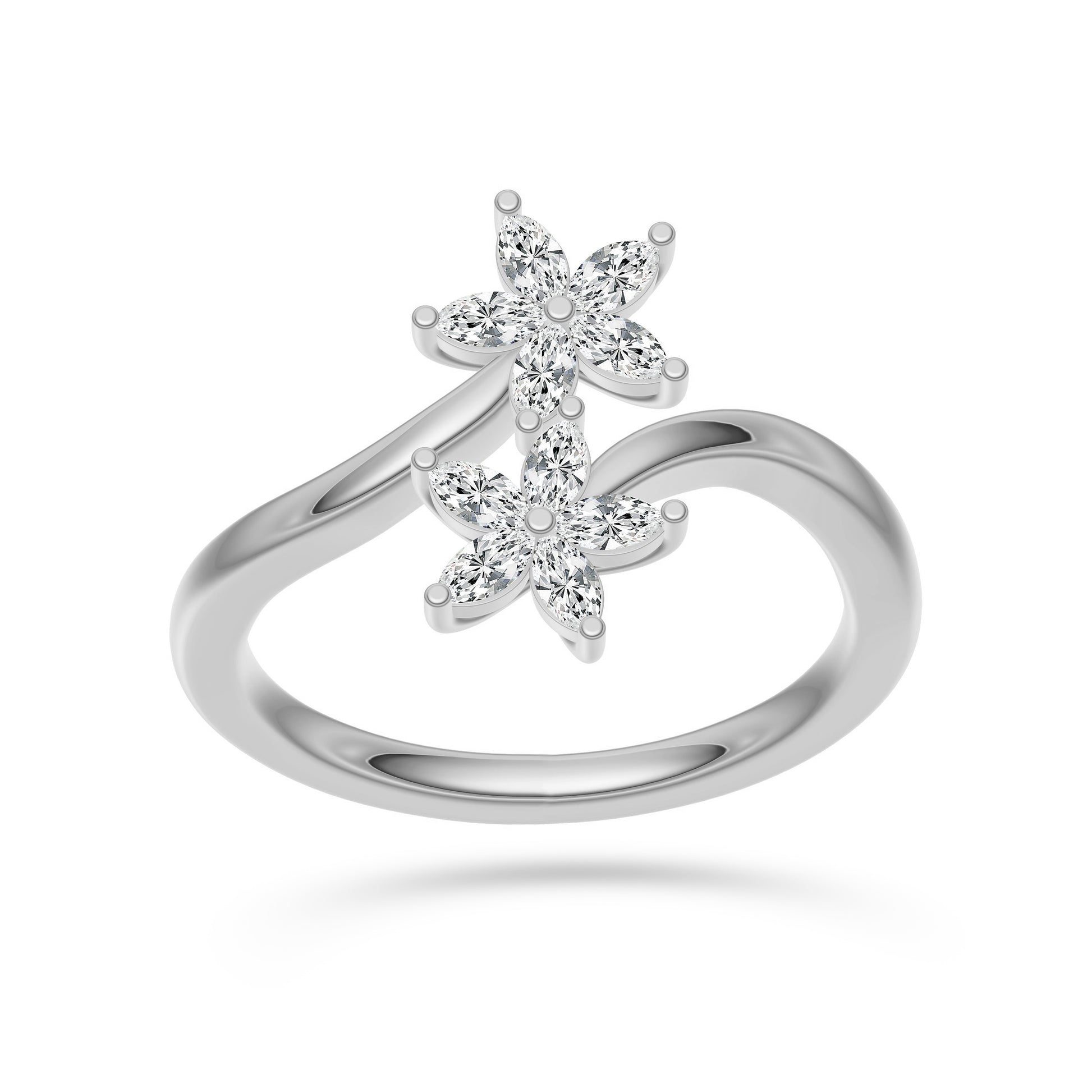 Marquise Diamond Double Flower Ring In 14K Gold
