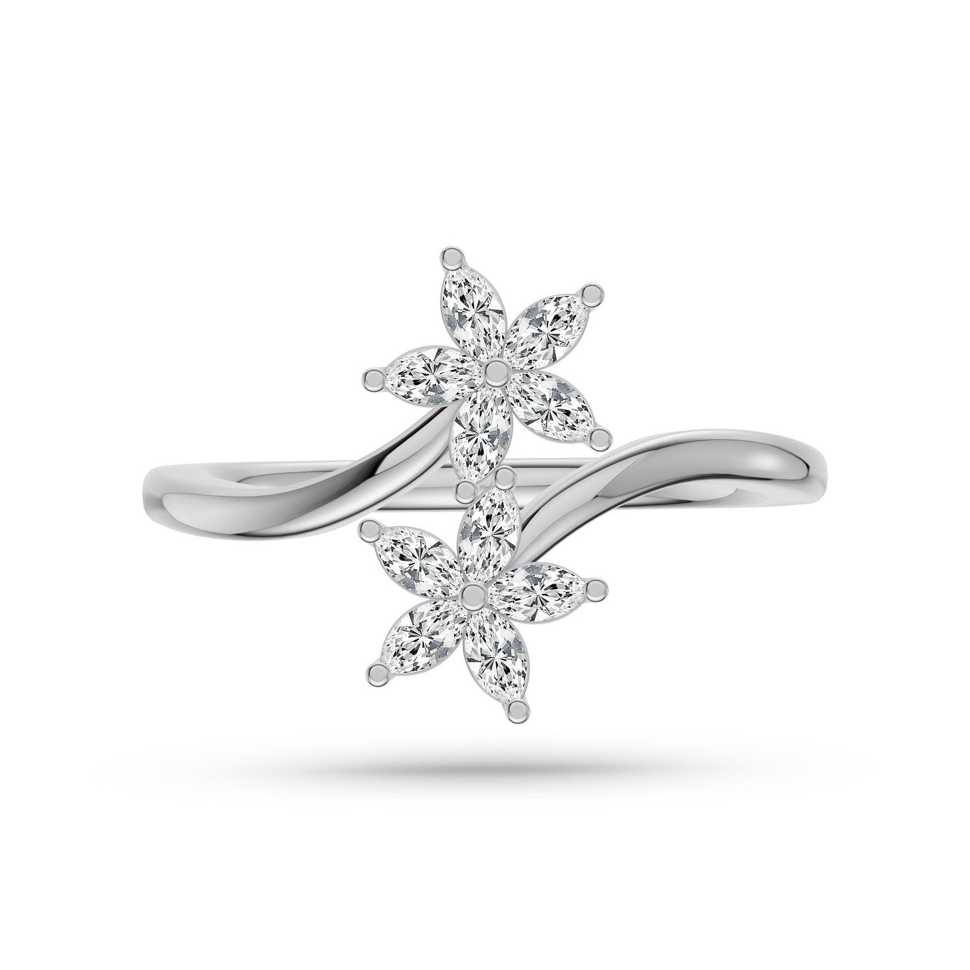 Marquise Diamond Double Flower Ring In 14K Gold