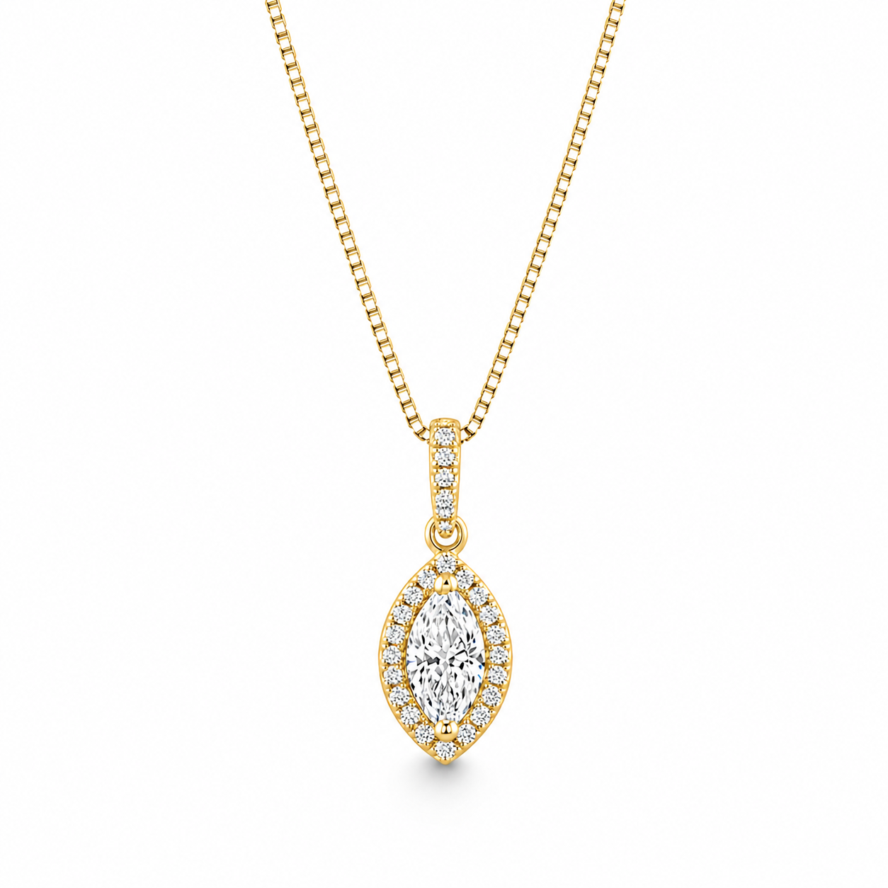 Marquise Diamond Halo Necklace in 14K Gold