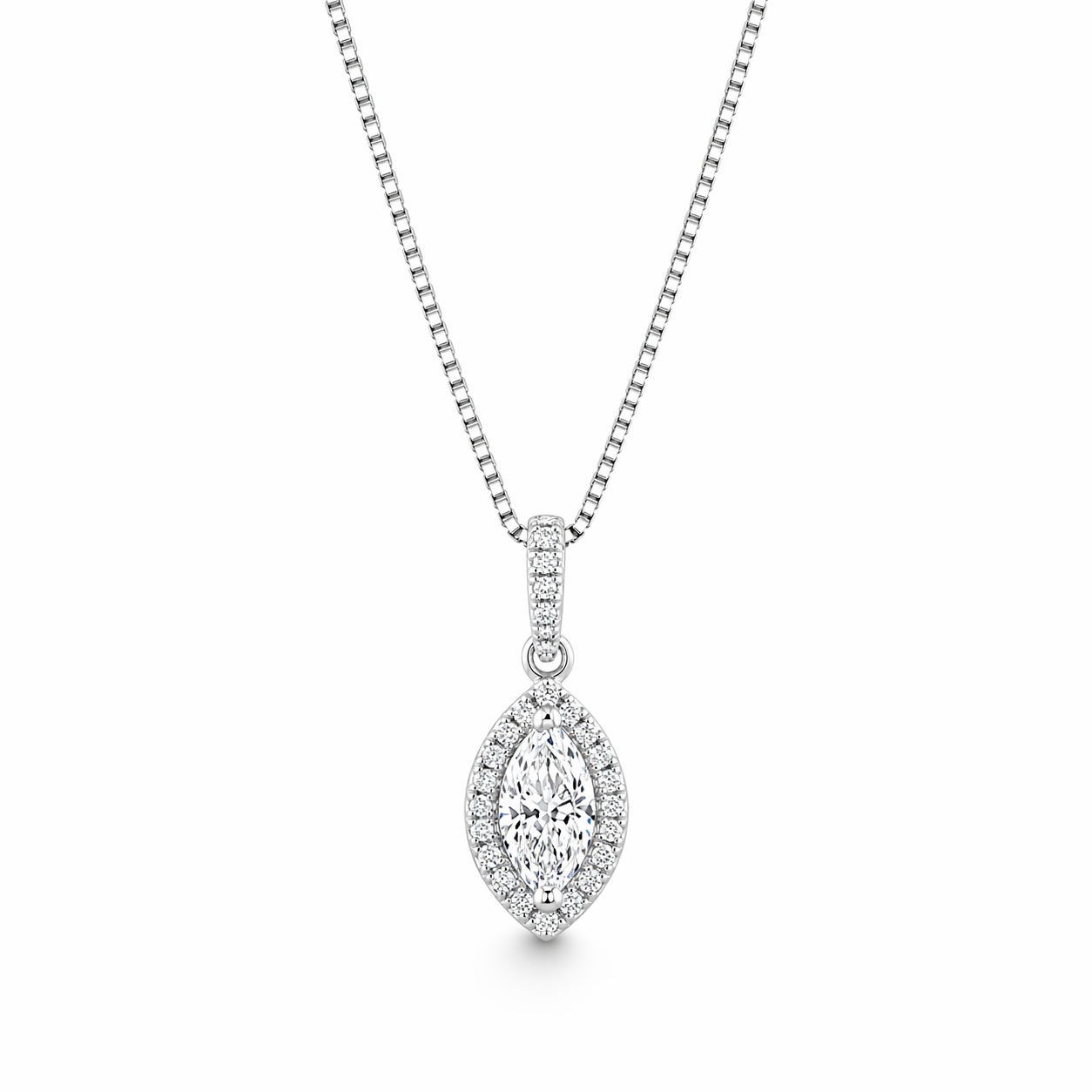 Marquise Diamond Halo Necklace in 14K Gold