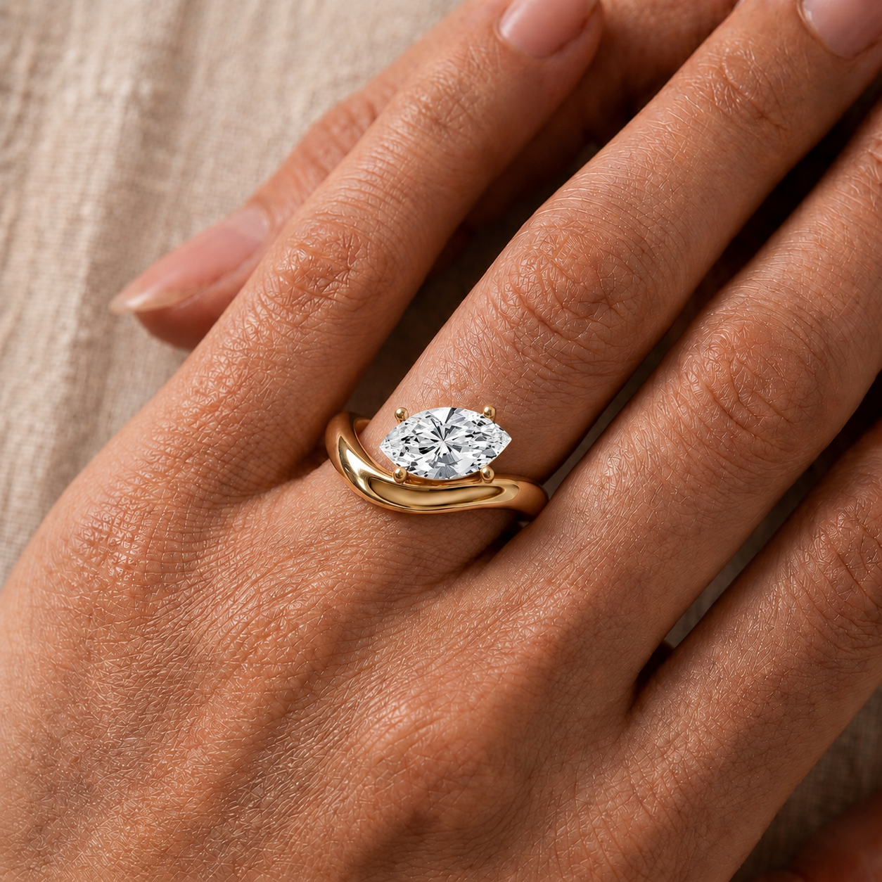 Marquise Diamond Solitaire Ring in 14K Gold