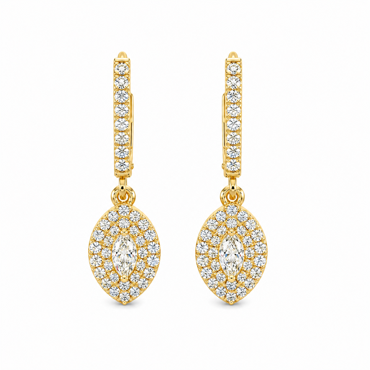 Marquise Fancy Halo Natural Diamond Earrings In 14K Gold