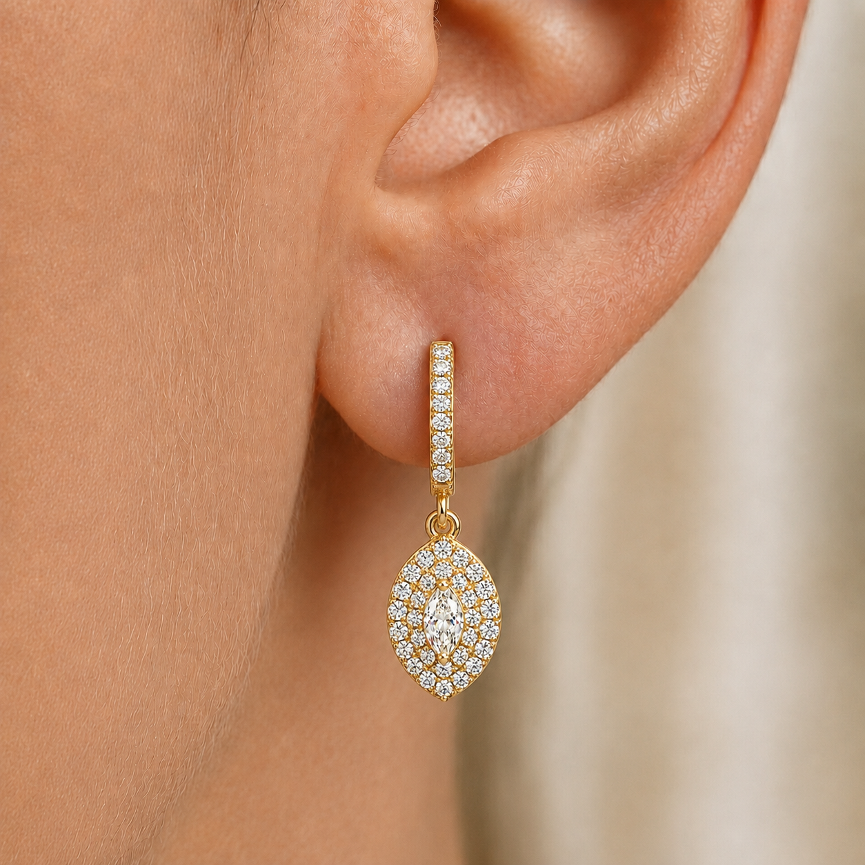 Marquise Fancy Halo Natural Diamond Earrings In 14K Gold