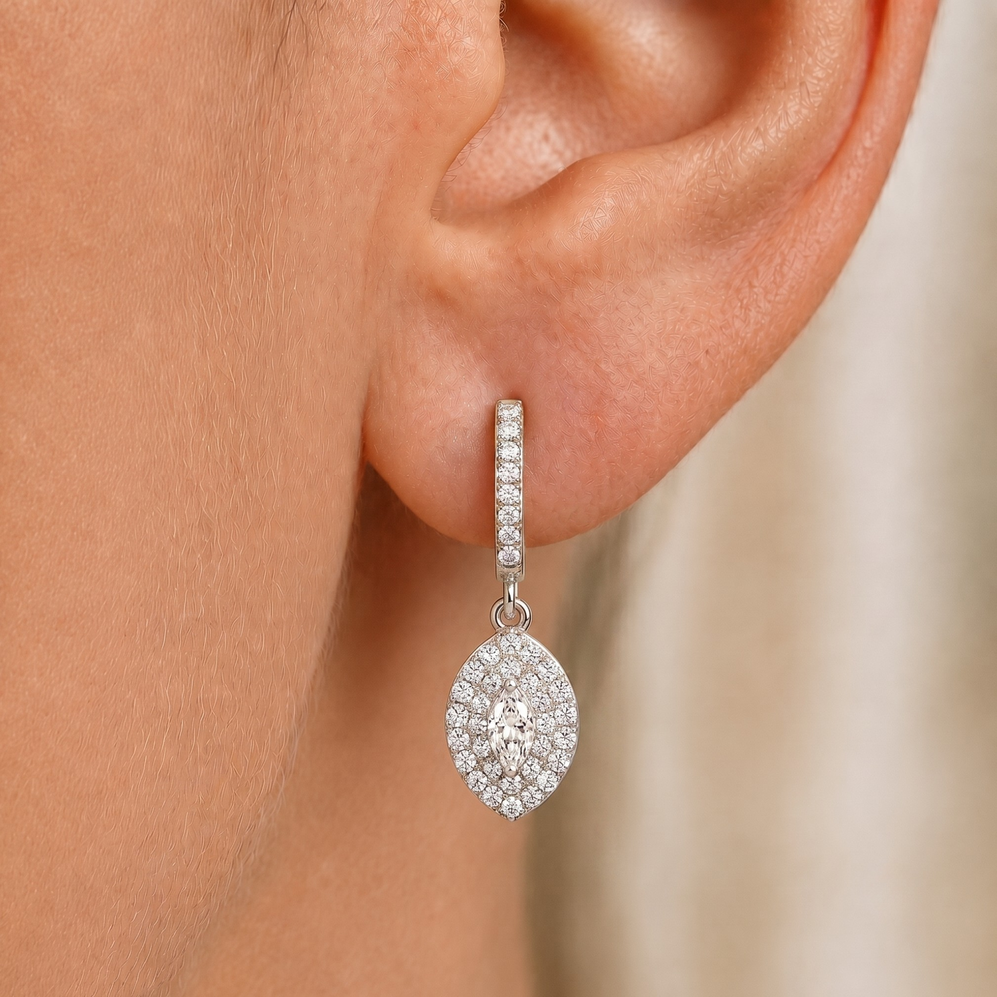Marquise Fancy Halo Natural Diamond Earrings In 14K Gold