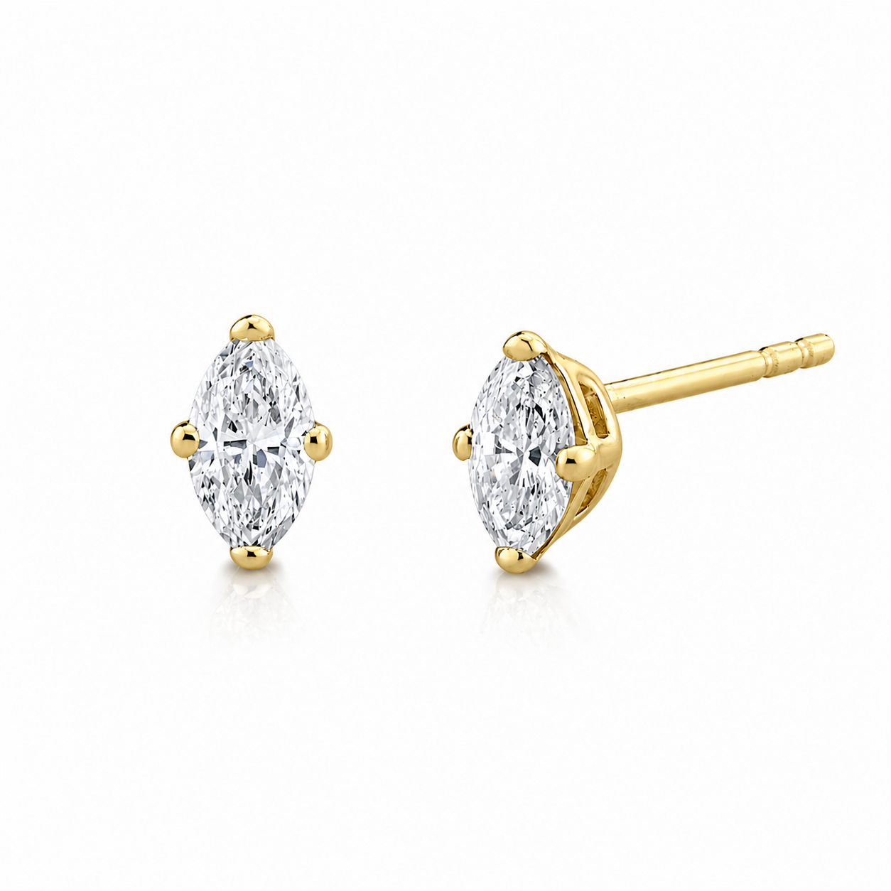 Marquise Natural Diamond Stud Earrings in 14K Gold