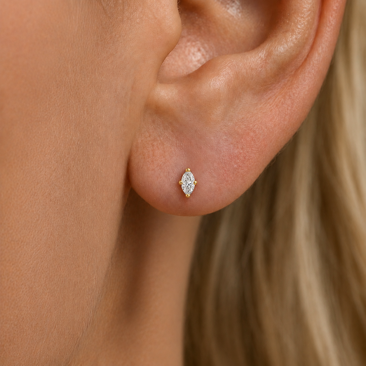 Marquise Natural Diamond Stud Earrings in 14K Gold