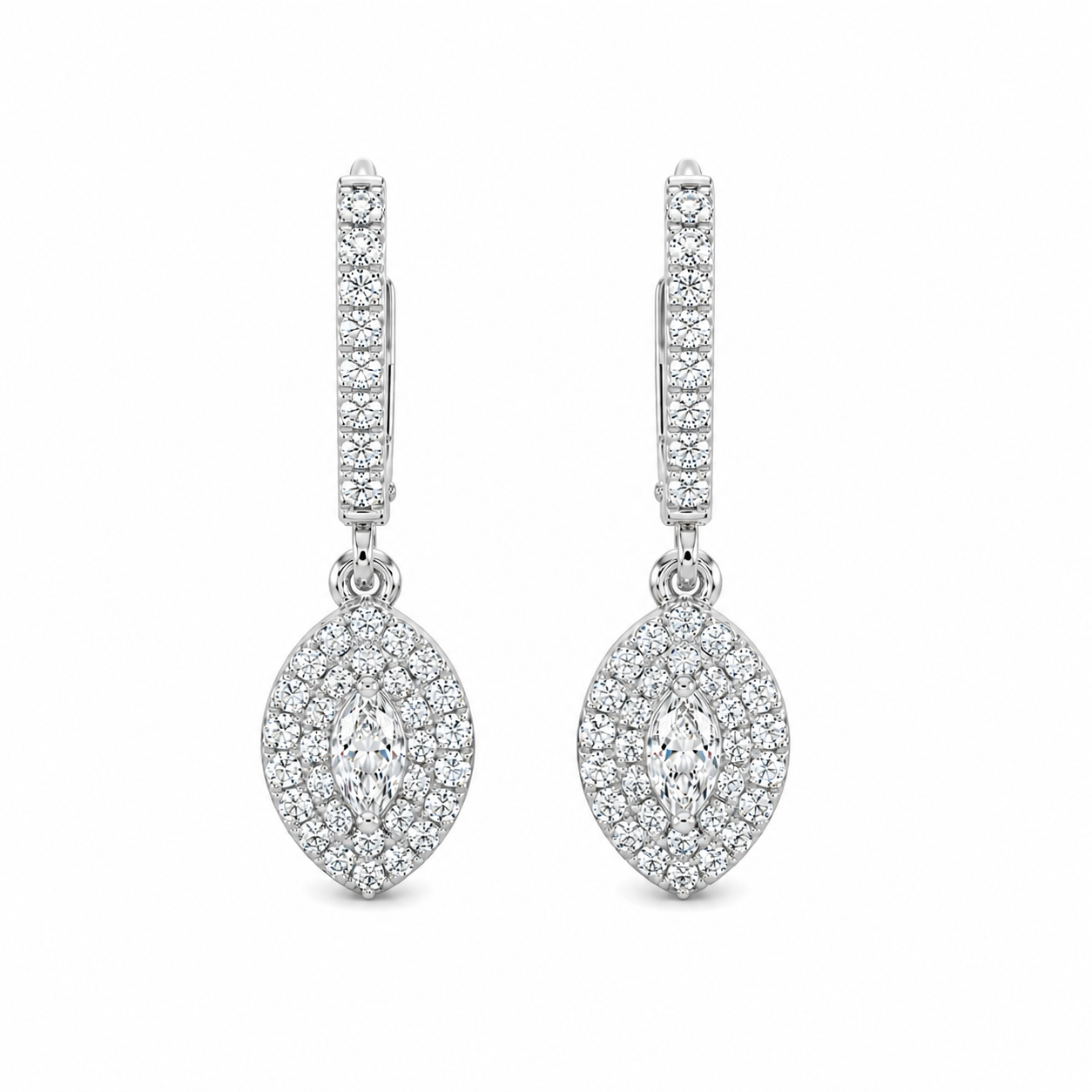 Marquise Fancy Halo Natural Diamond Earrings In 14K Gold