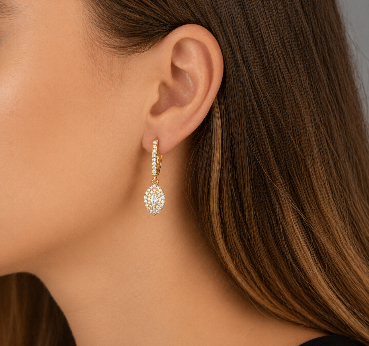 Marquise Fancy Halo Natural Diamond Earrings In 14K Gold
