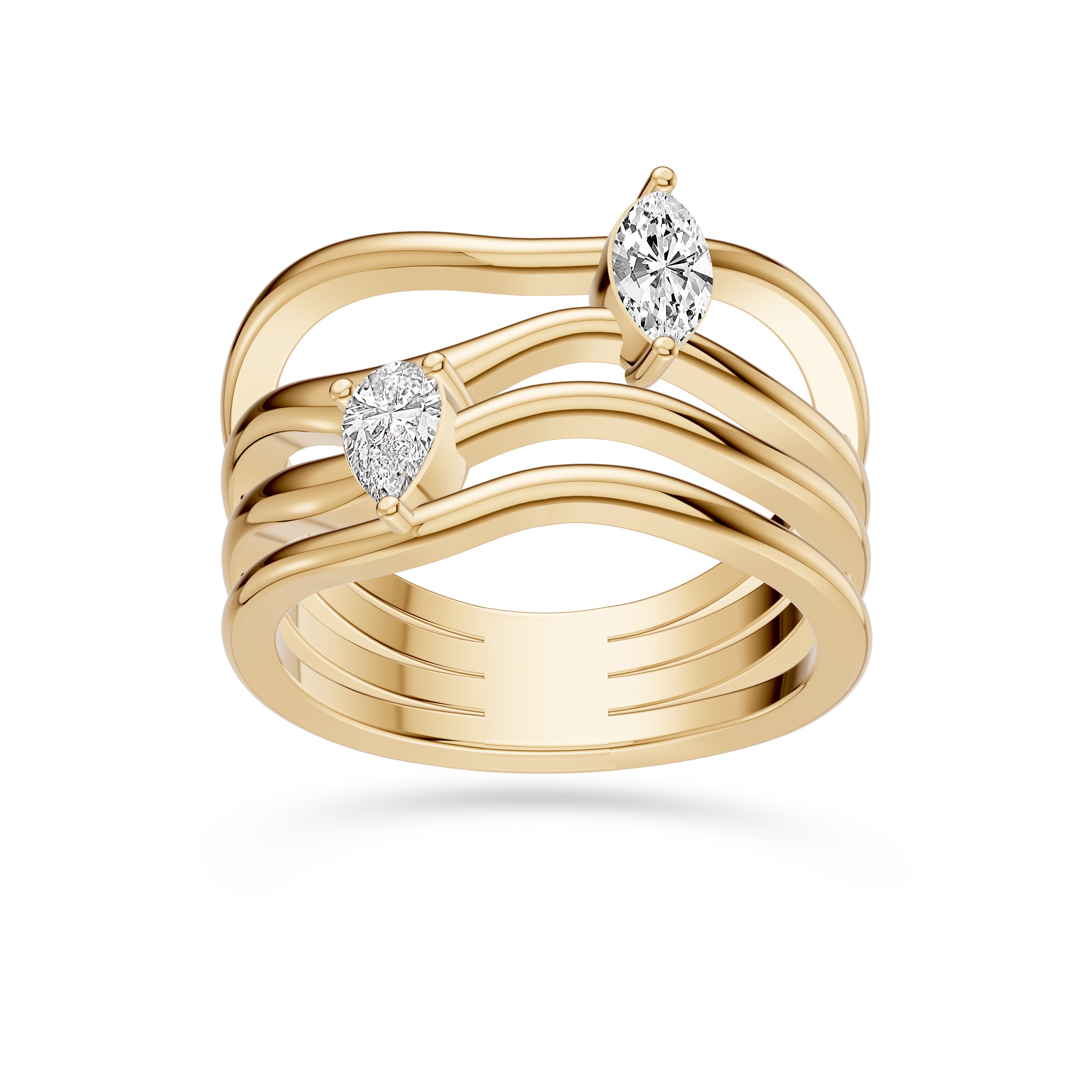 Marquise and Pear Diamond Multi-Band Ring in 14K Gold