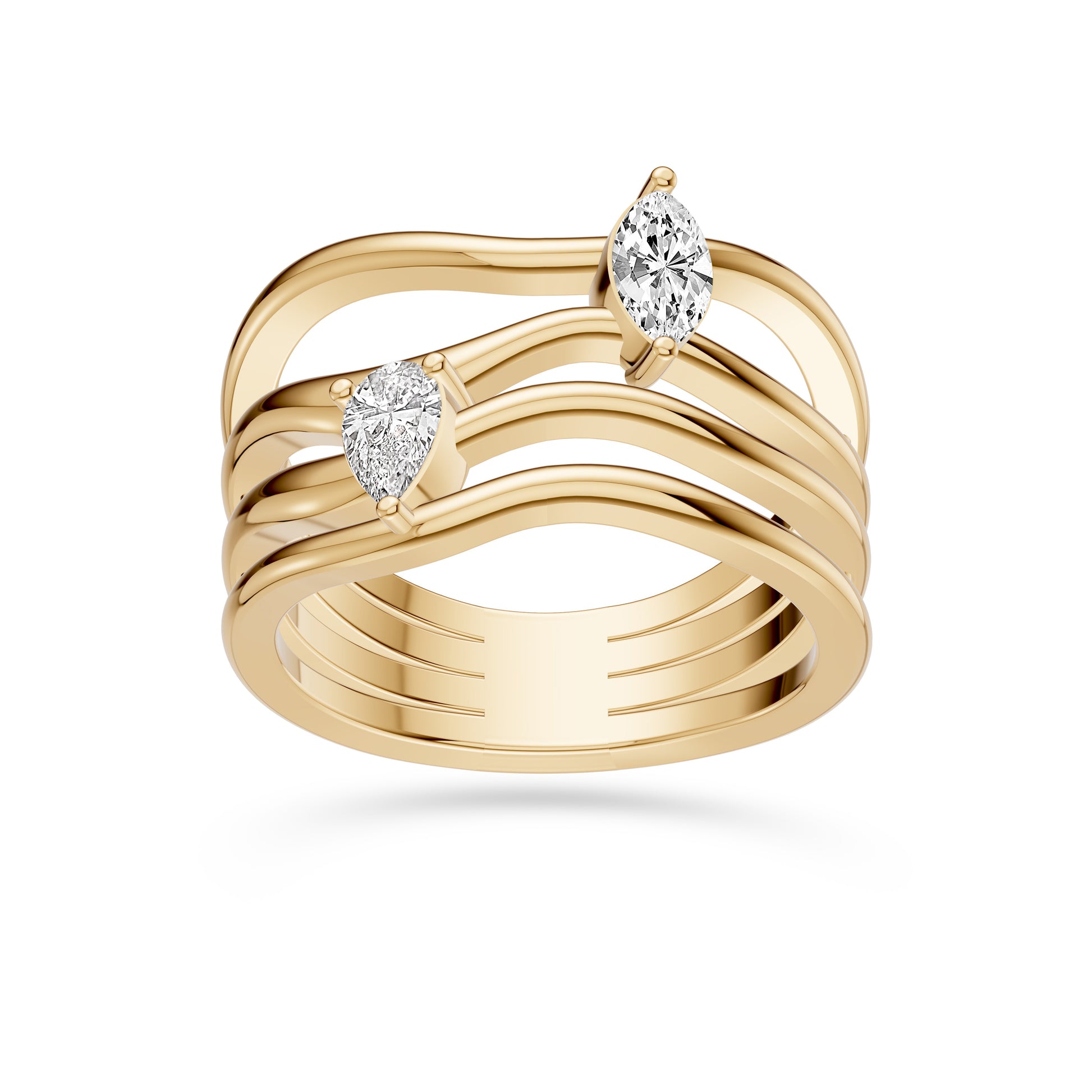 Marquise and Pear Diamond Multi-Band Ring in 14K Gold