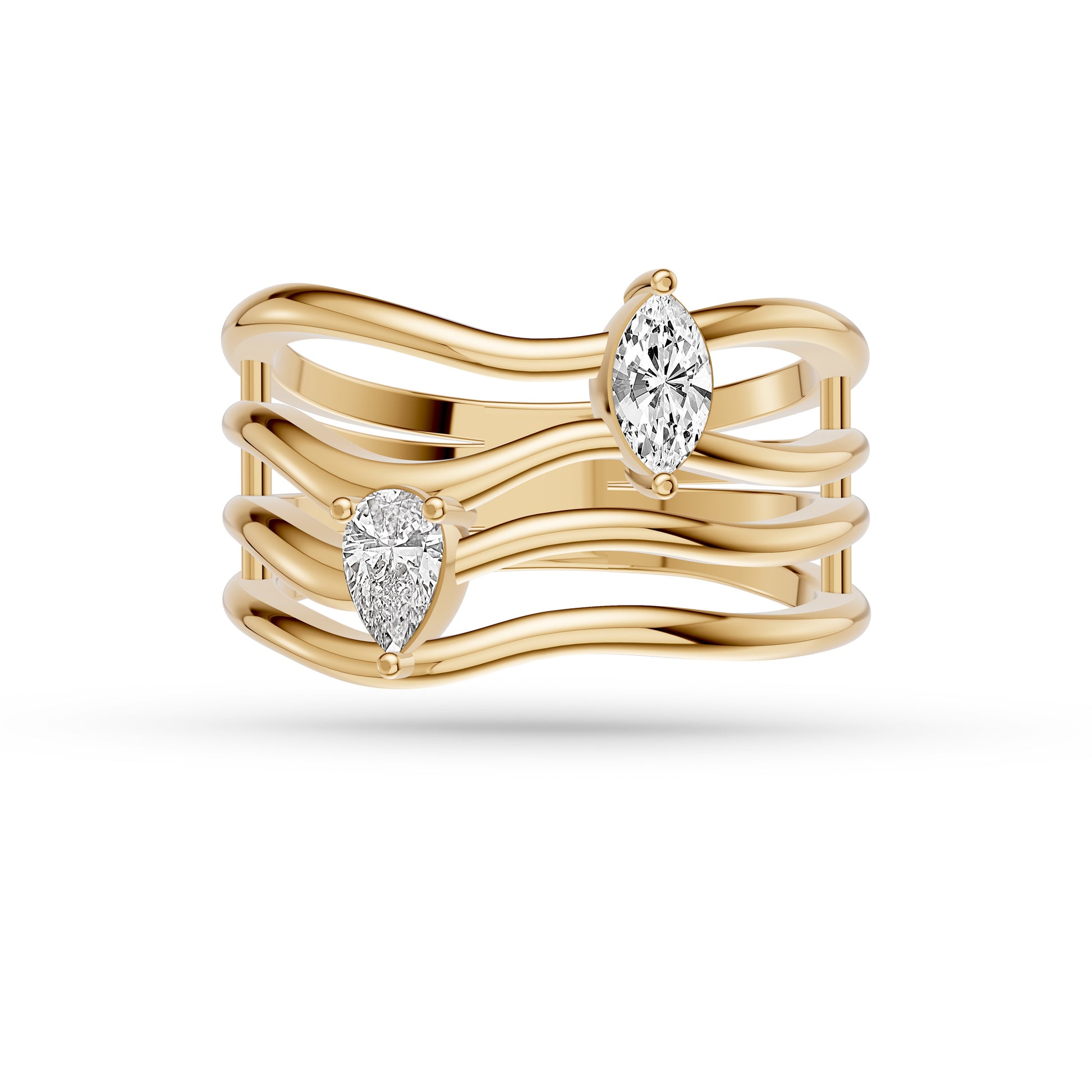 Marquise and Pear Diamond Multi-Band Ring in 14K Gold