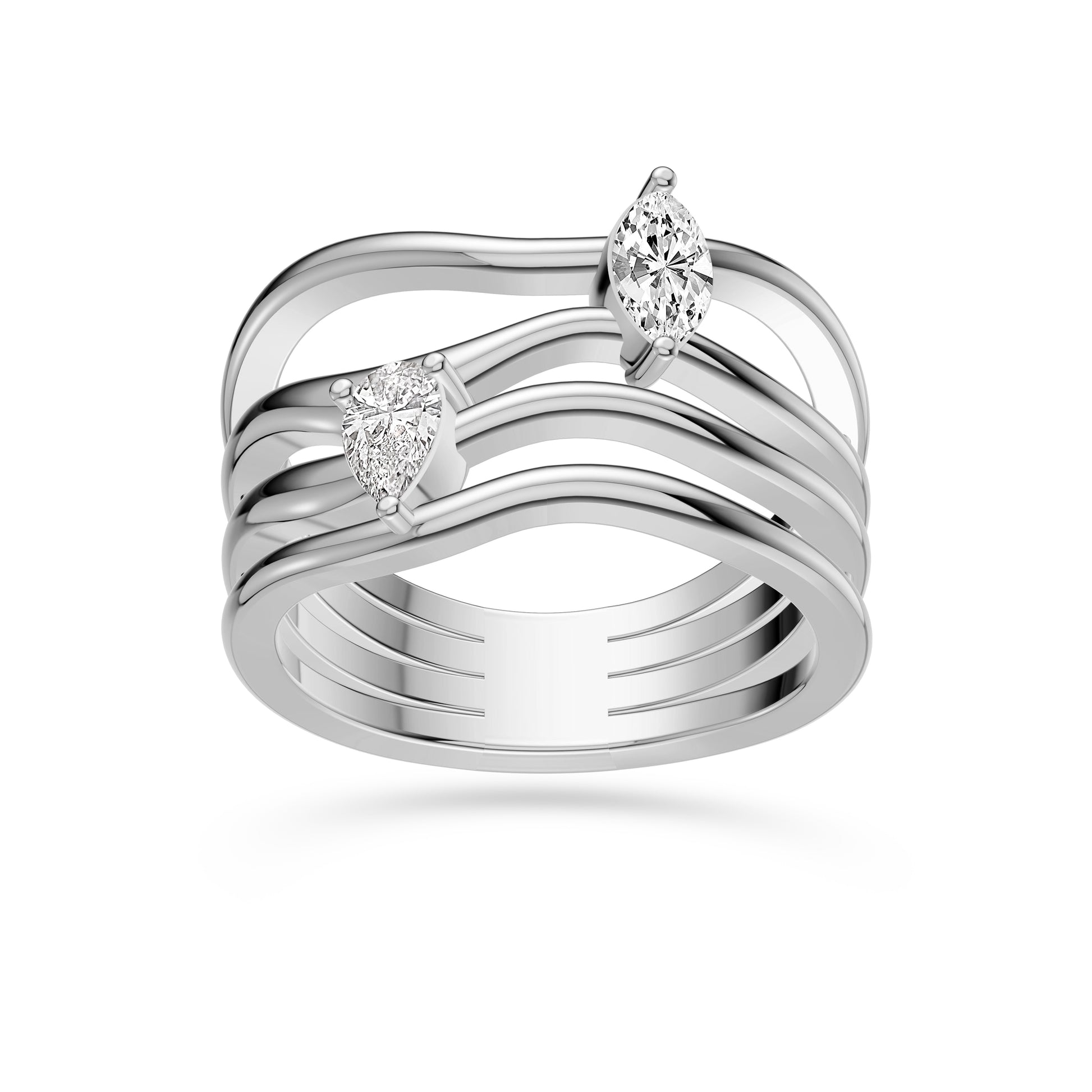 Marquise and Pear Diamond Multi-Band Ring in 14K Gold